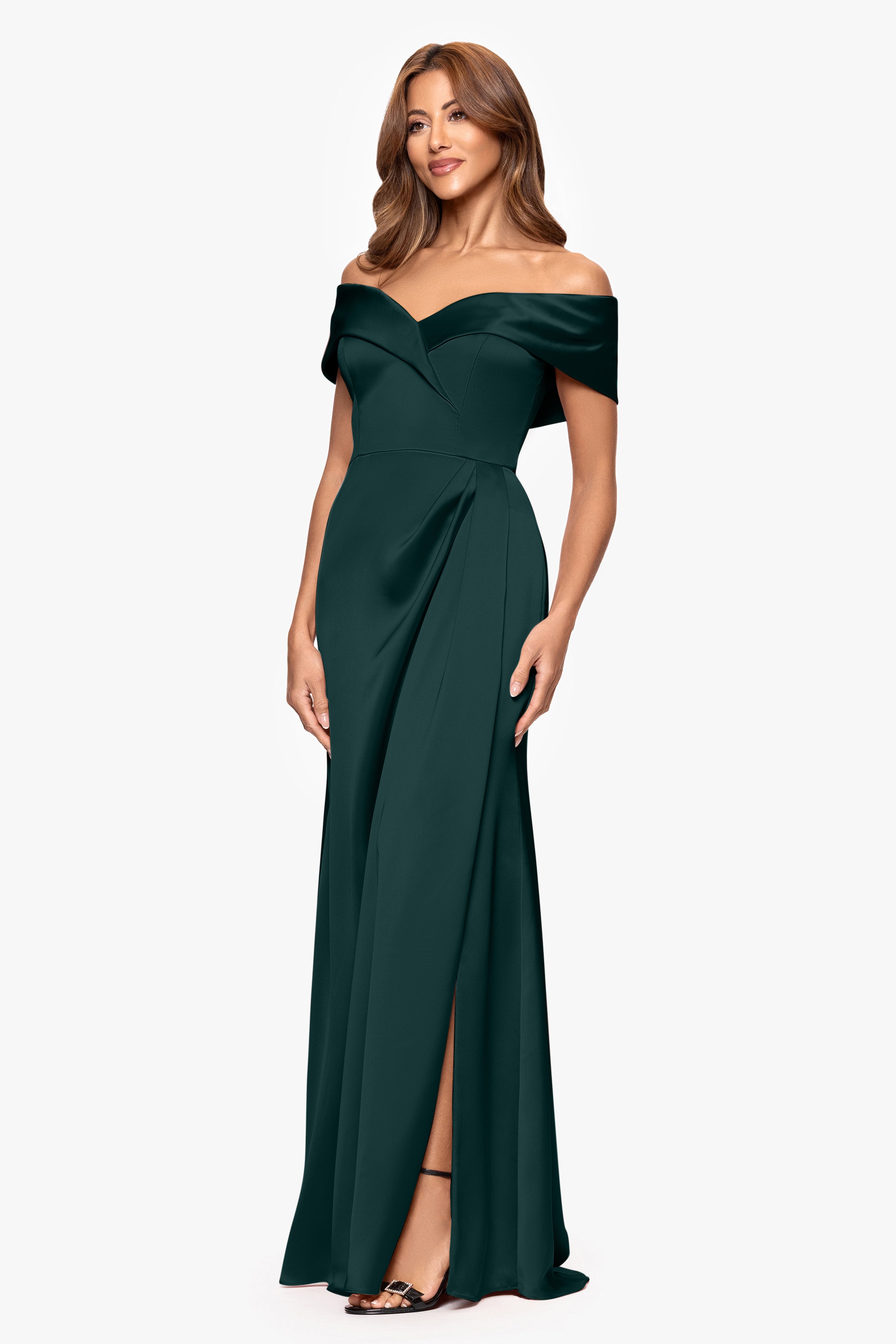"Daliah" Satin Off the Shoulder Floor Length Dress