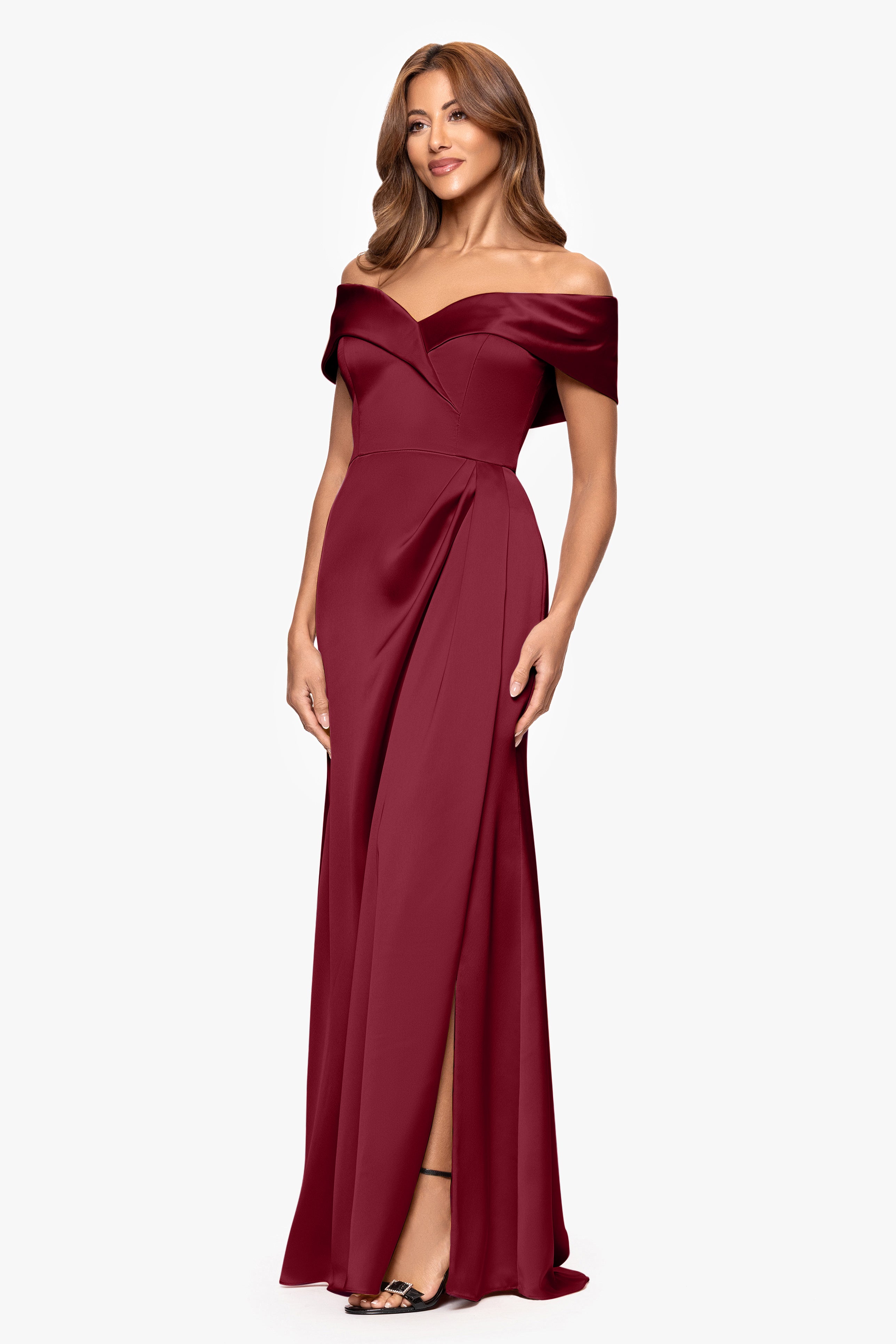 "Daliah" Satin Off the Shoulder Floor Length Dress