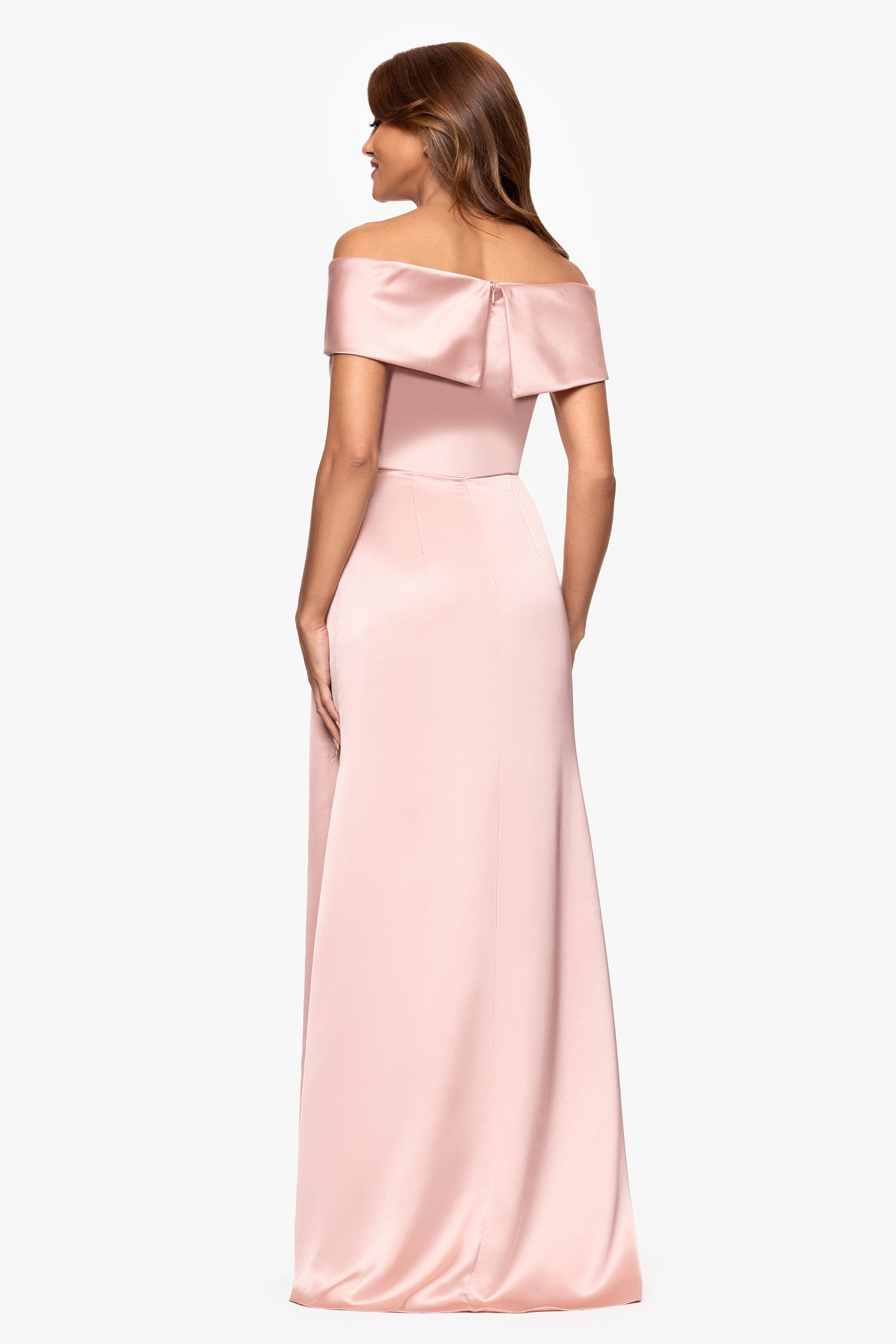 "Daliah" Satin Off the Shoulder Floor Length Dress