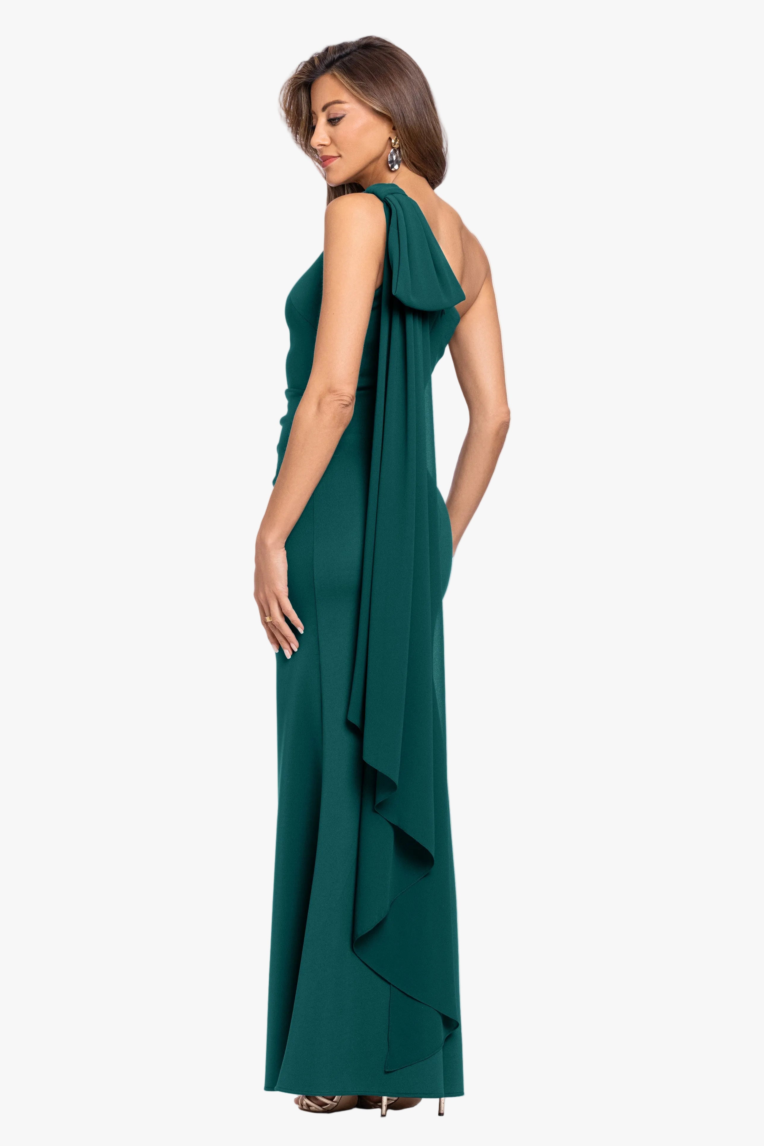 "Gwen" Techno Scuba One Shoulder Sash Dress