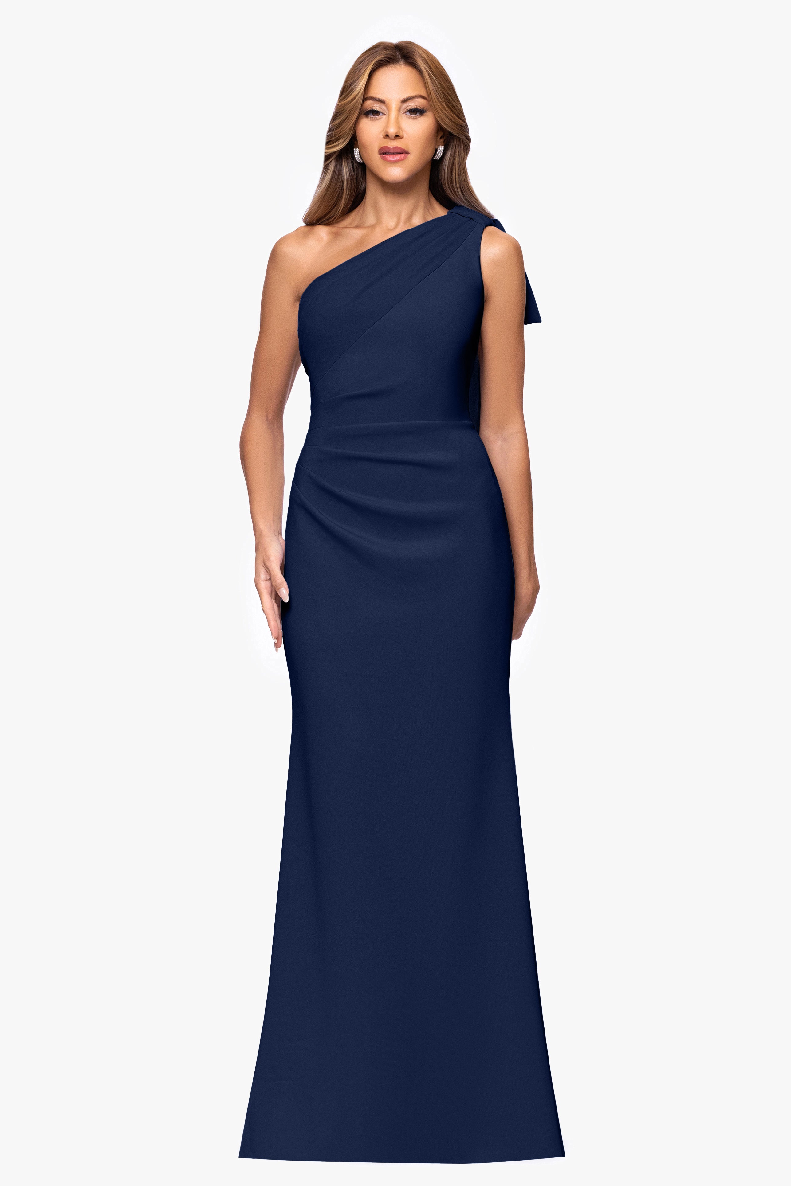 "Gwen" Techno Scuba One Shoulder Sash Dress