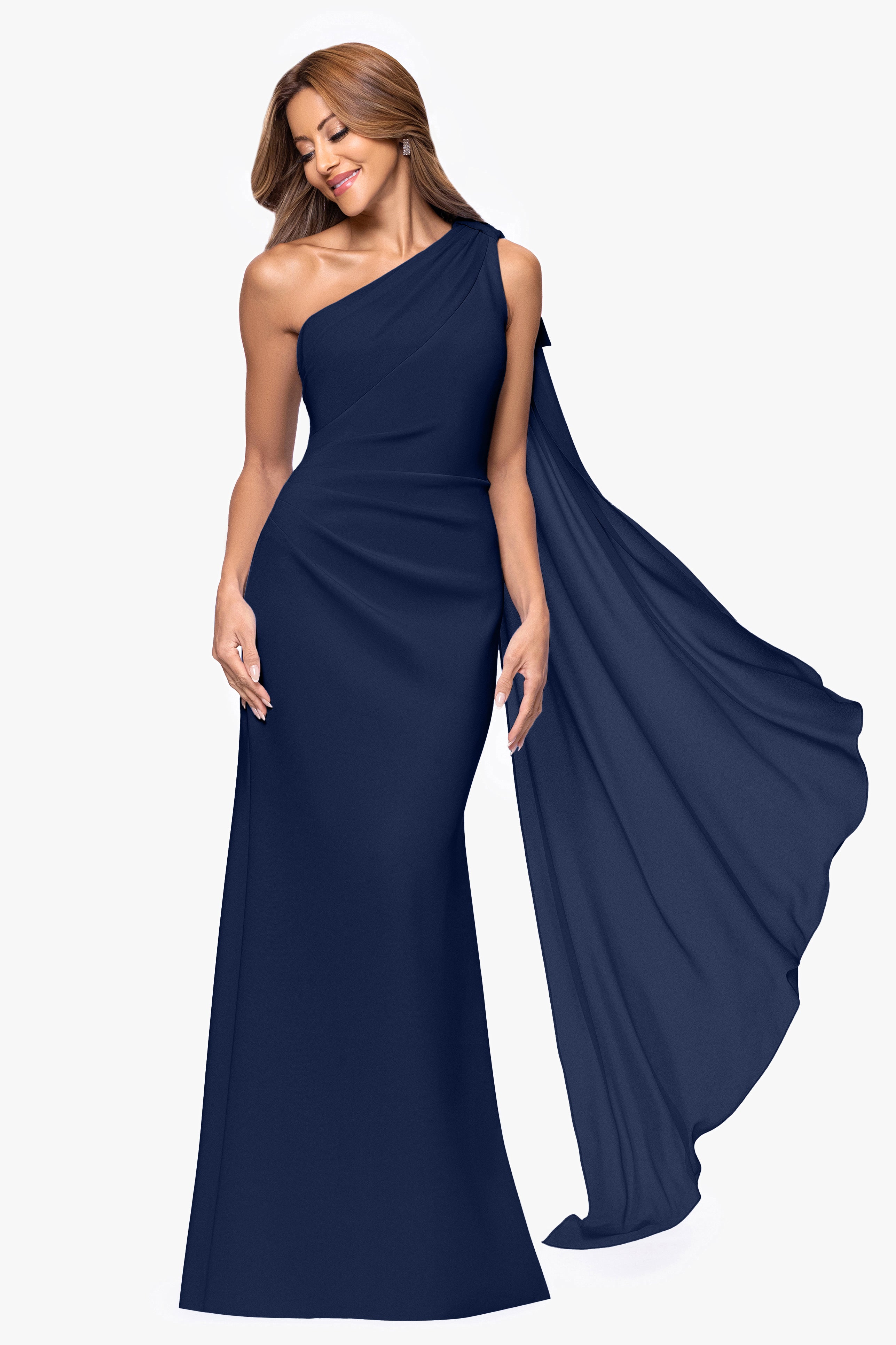 "Gwen" Techno Scuba One Shoulder Sash Dress