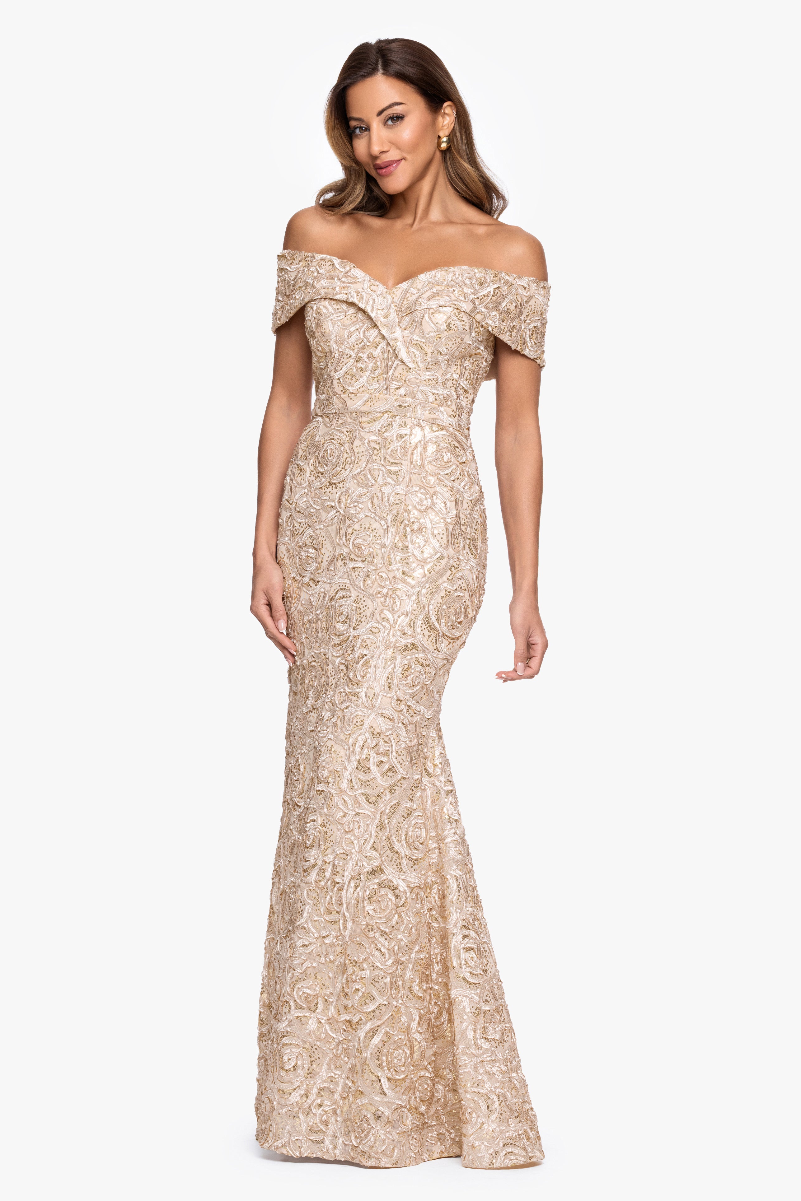 "Georgia" Soutache Off The Shoulder Gown