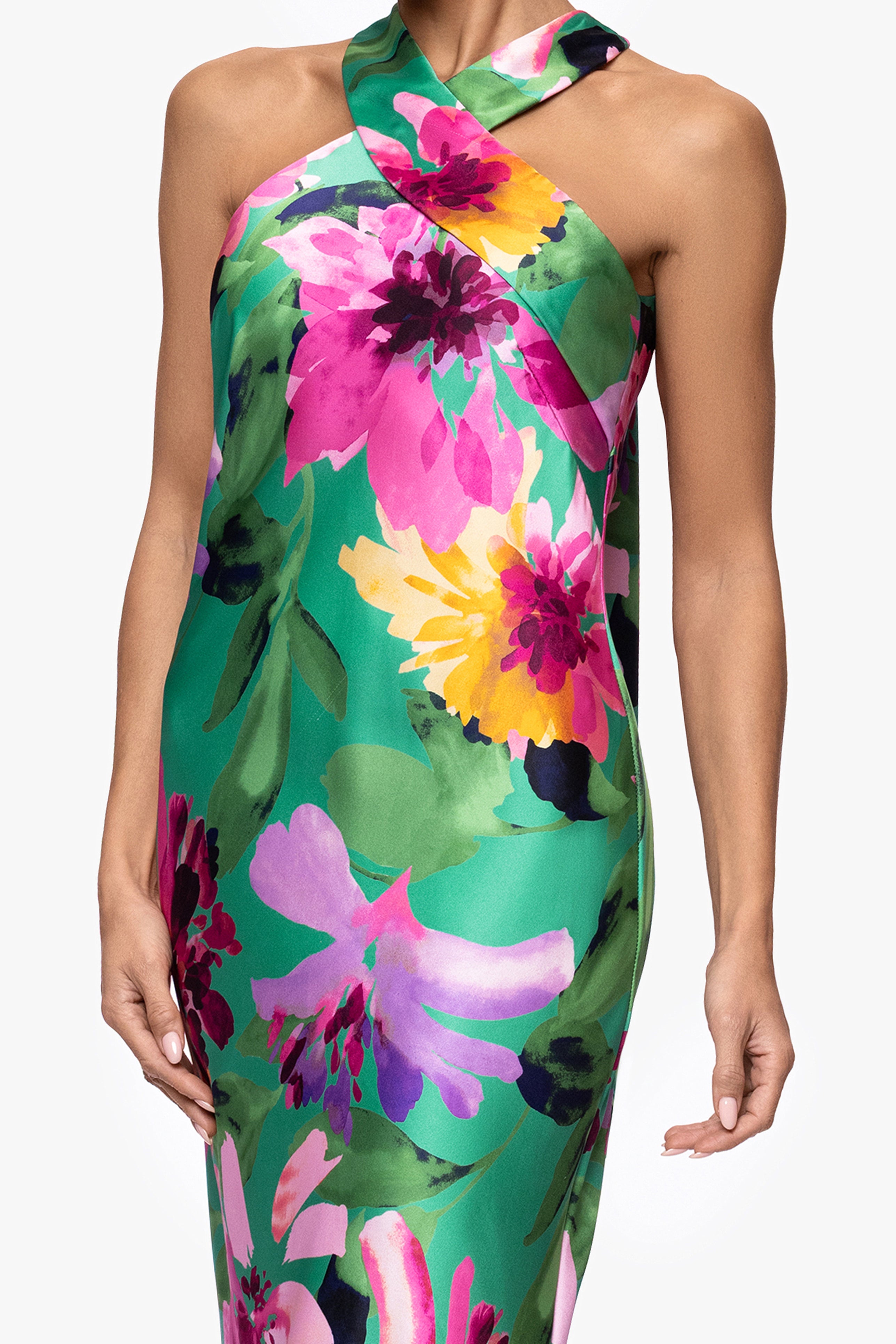 "Tamra" Print Halter Neck Floor Length Dress