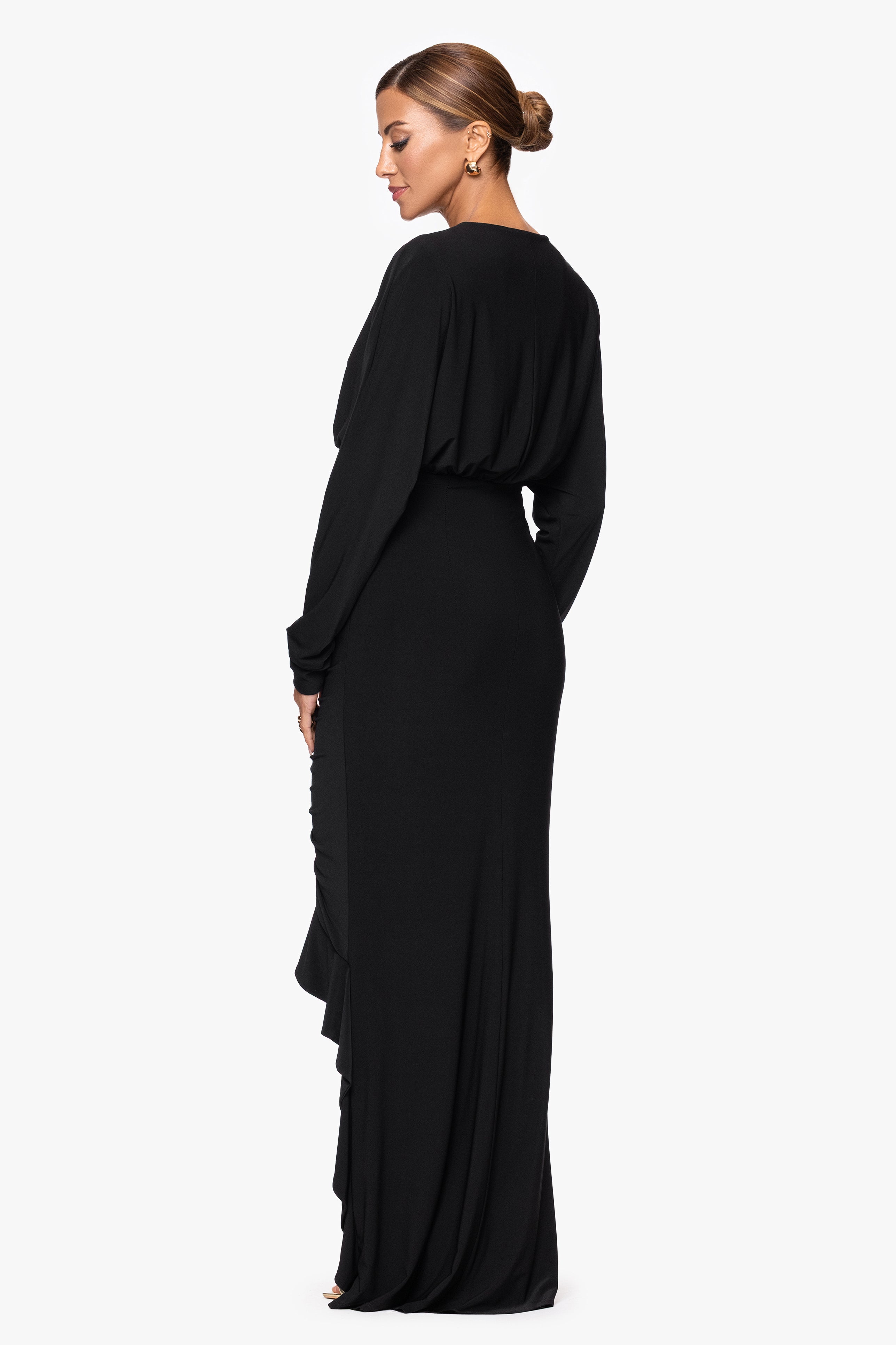 "Tia" Jersey Knit Rouched Floor Length Dress