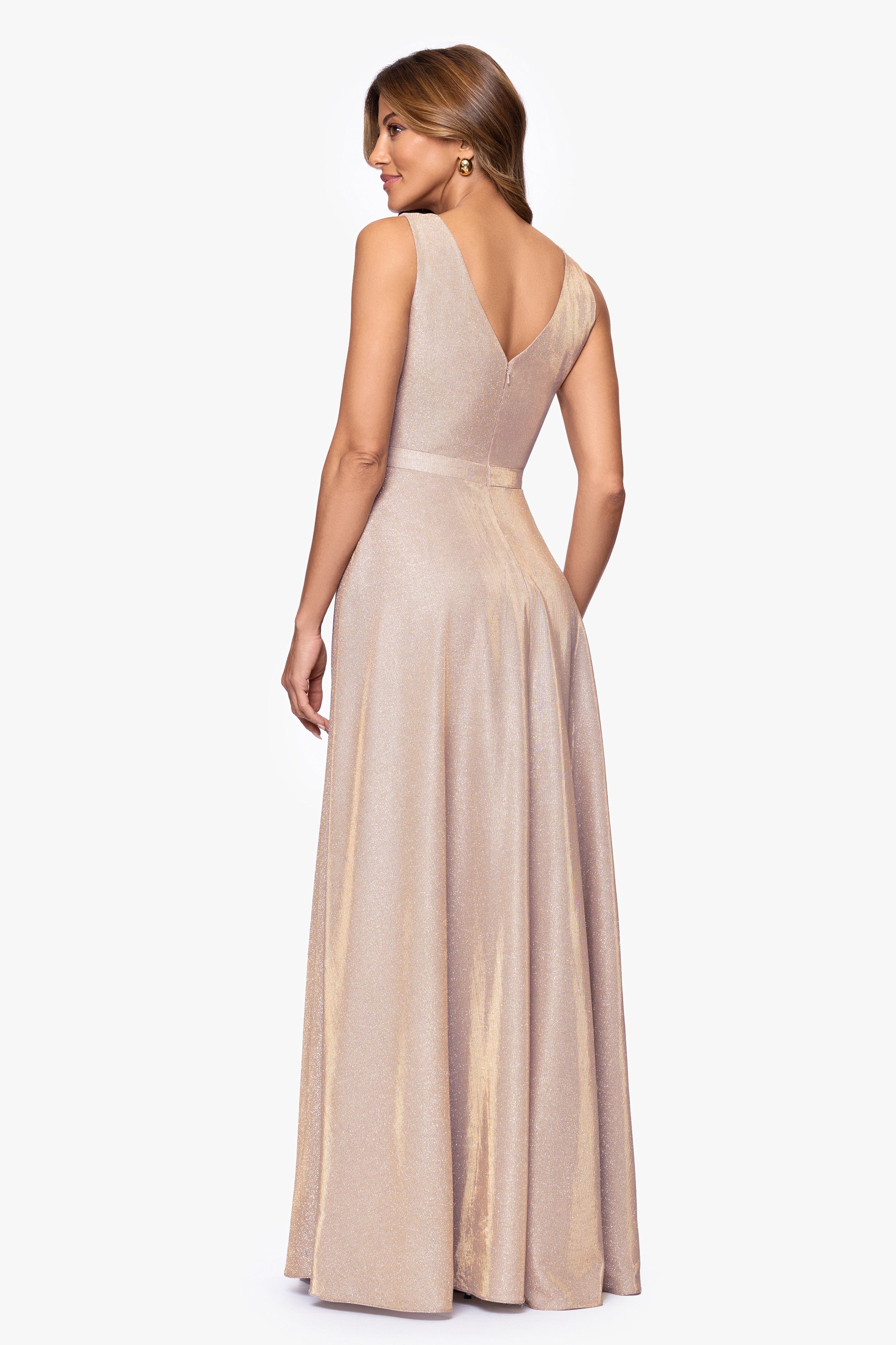 "Dawn" Galaxy Knit V-Neck Floor Length Dress
