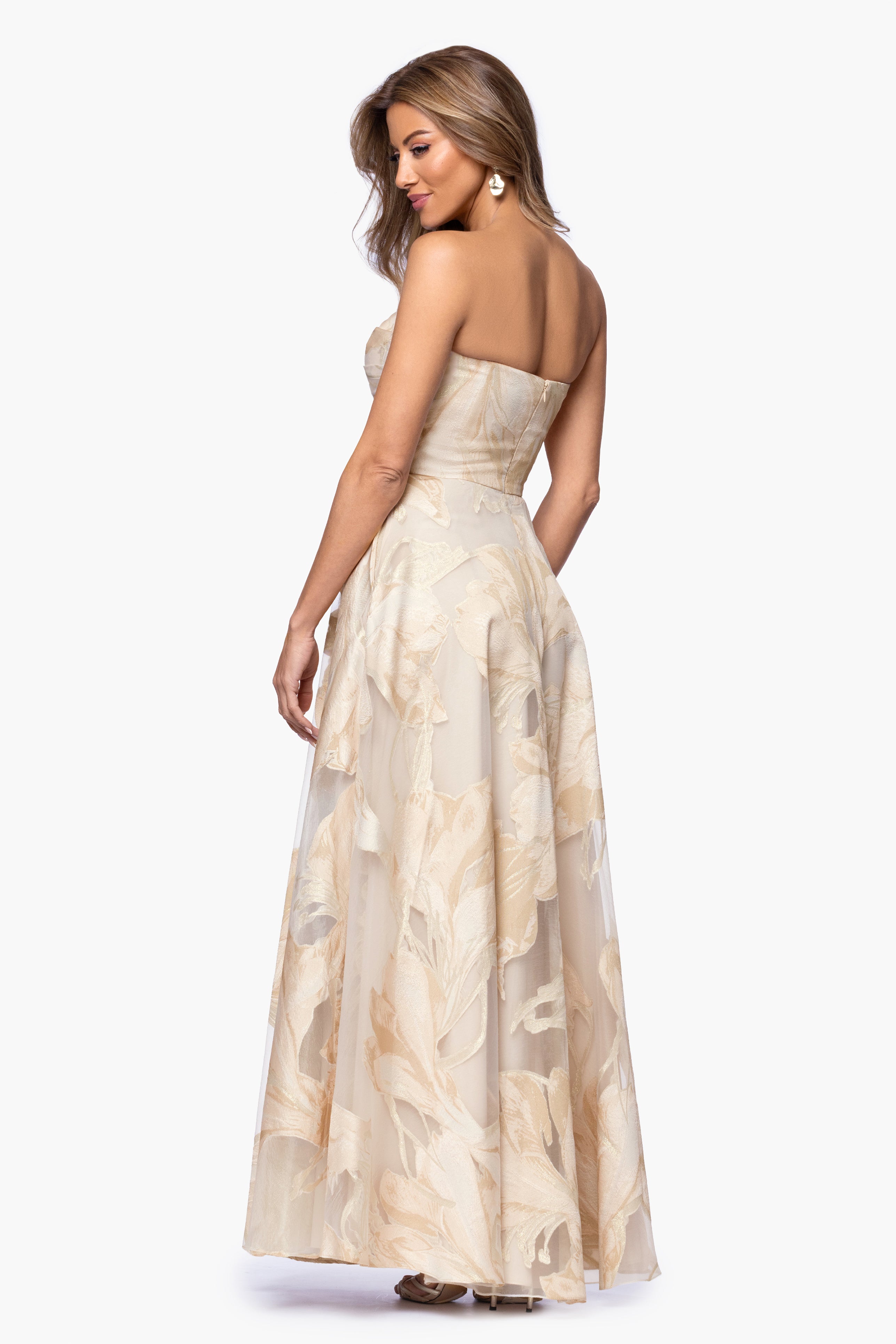 "Shania" Jacquard Strapless Floor Length Dress