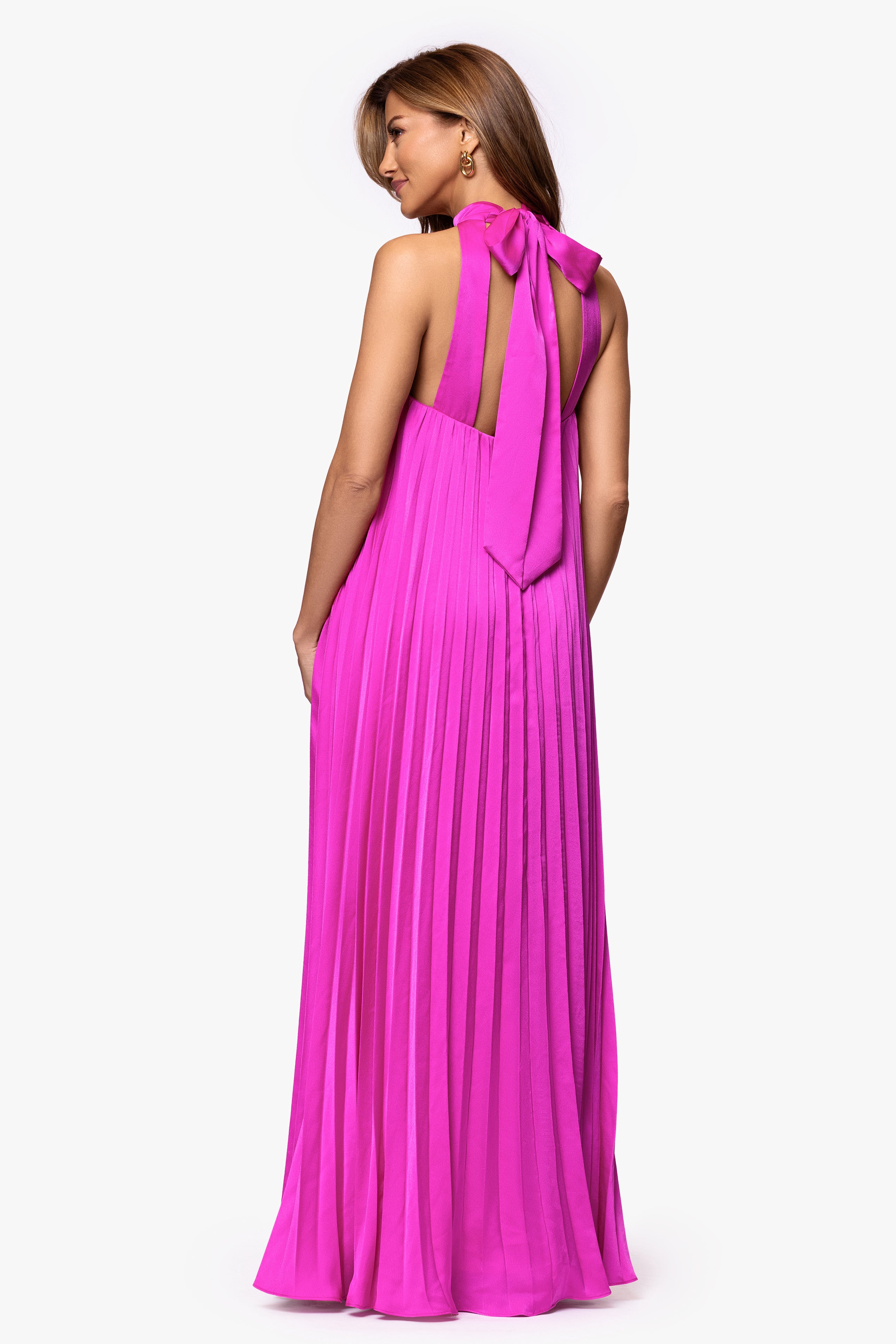 "Klaudine" Satin Mock Neck Floor Length Dress