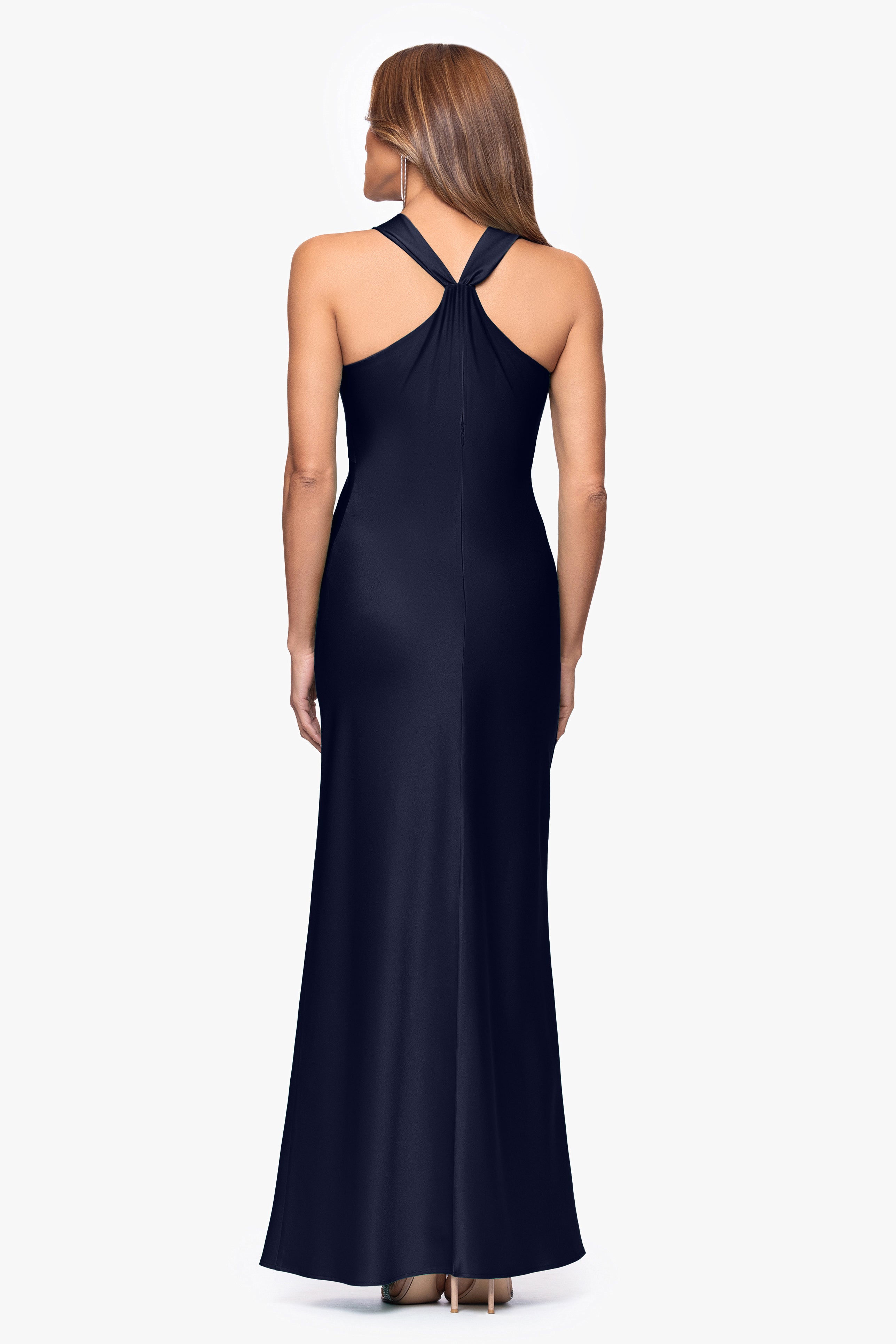 "Veronica" Satin Cowl Neck Floor Length Dress