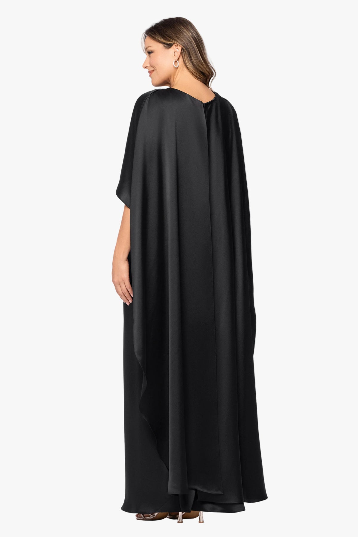 Plus "Tallulah" Satin Overlay Cape Dress