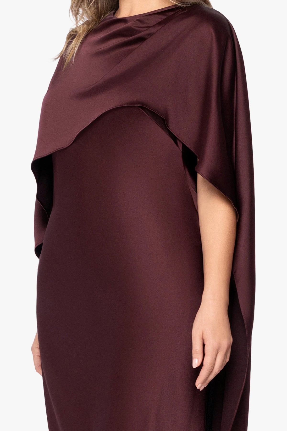 Plus "Tallulah" Satin Overlay Cape Dress