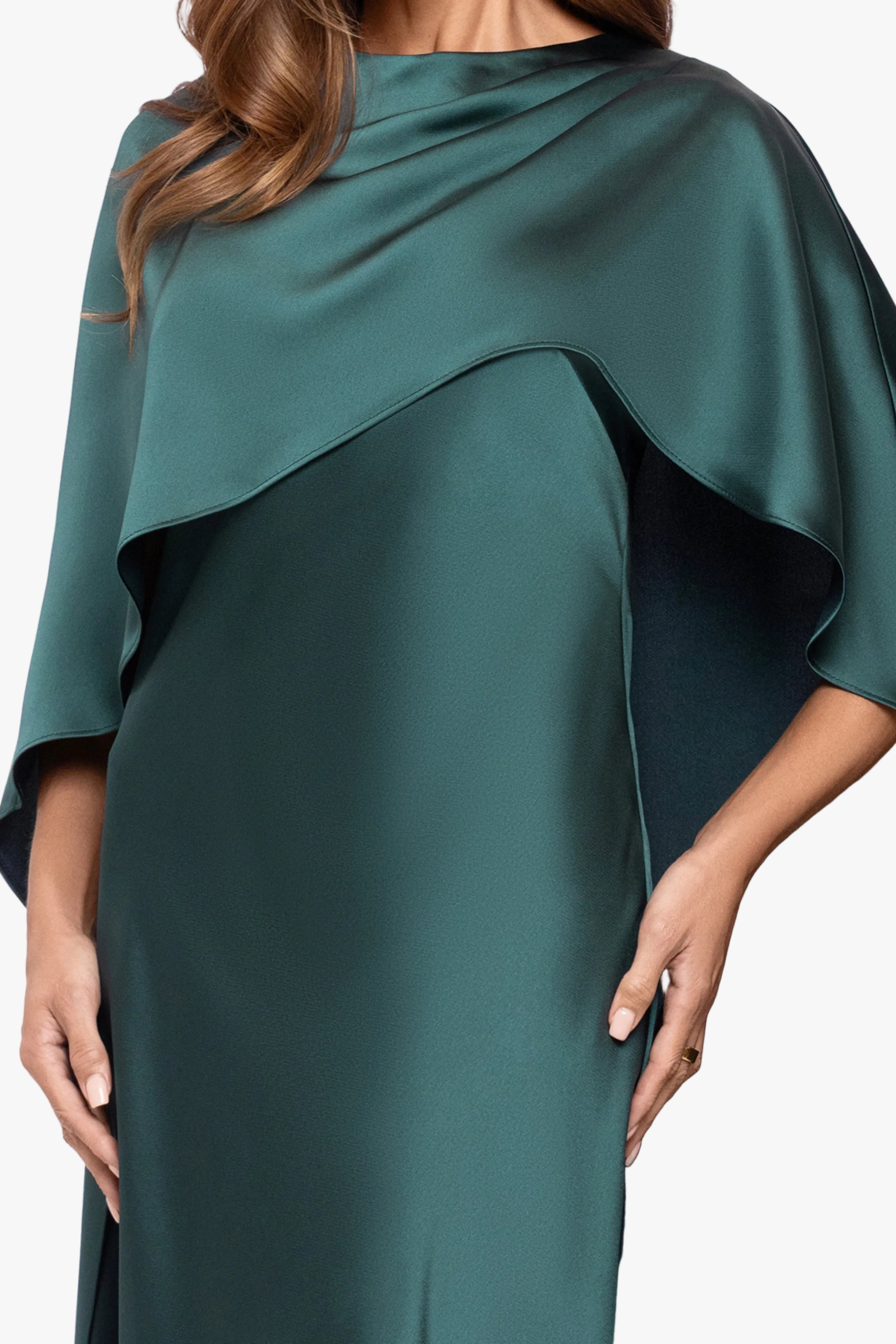 "Tallulah" Satin Overlay Cape Dress