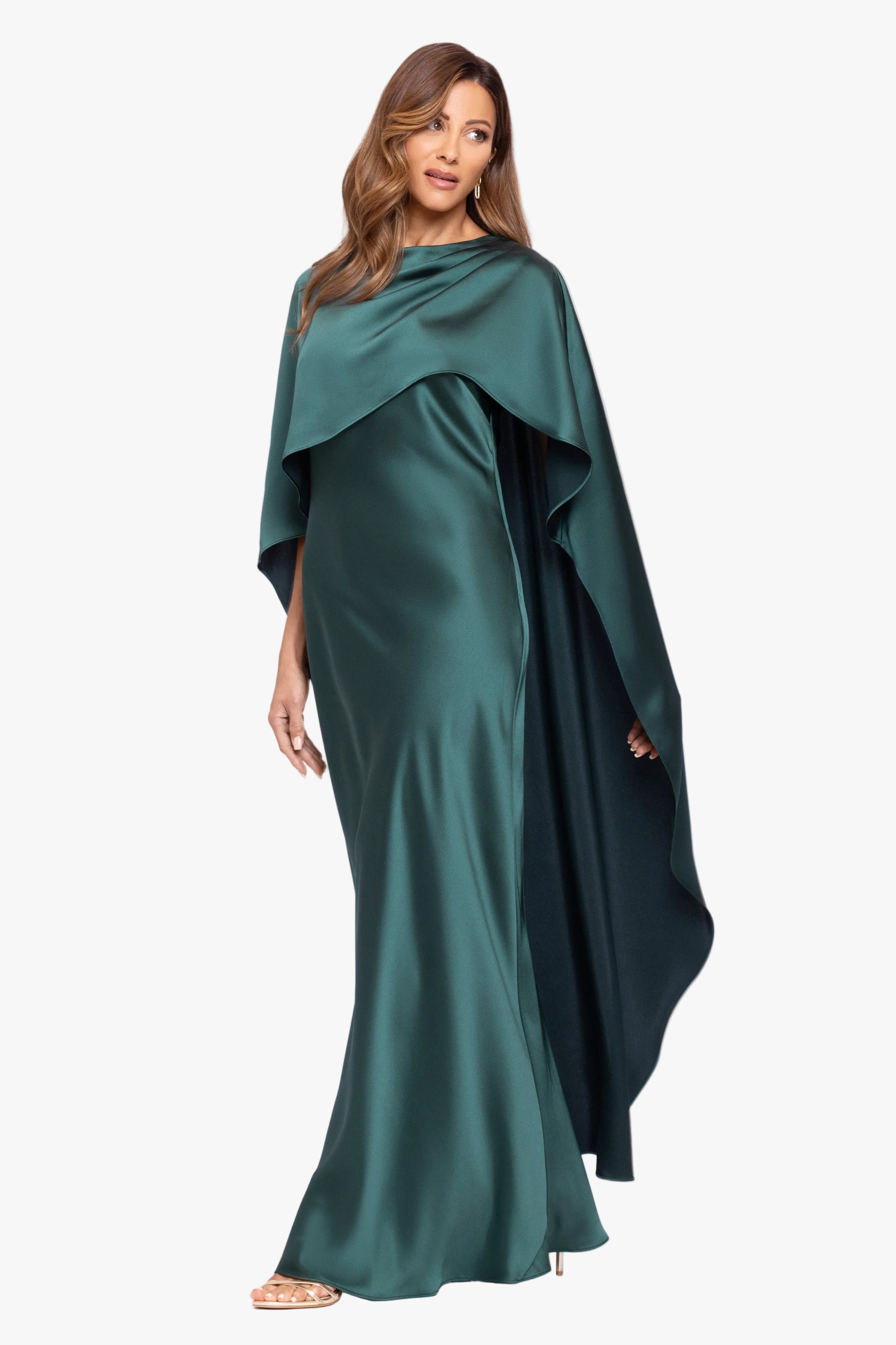"Tallulah" Satin Overlay Cape Dress