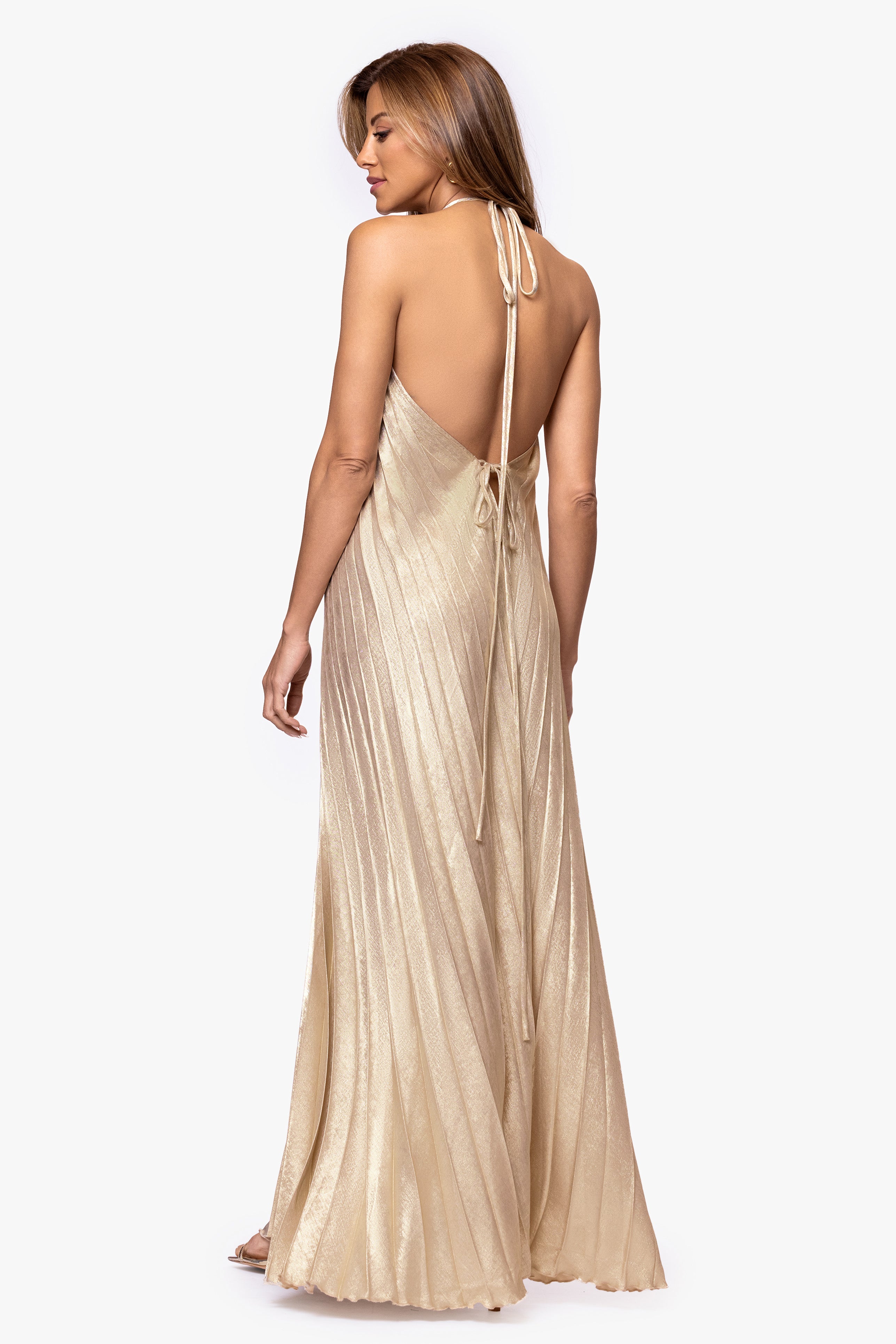 "Bailey" Metallic Halter Neck Dress