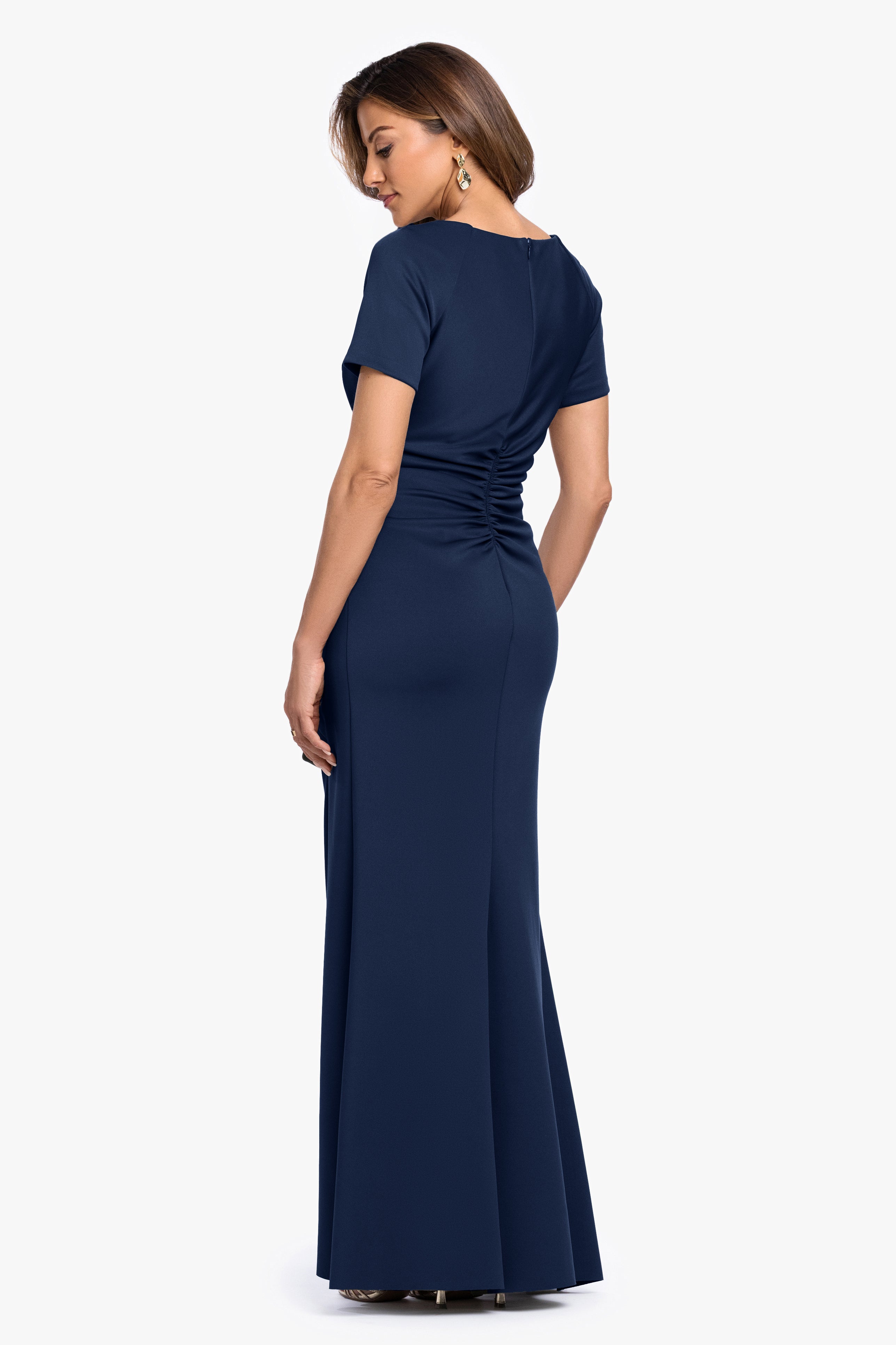 "Jaslene" Techno Scuba V-Neck Gold Detail Dress
