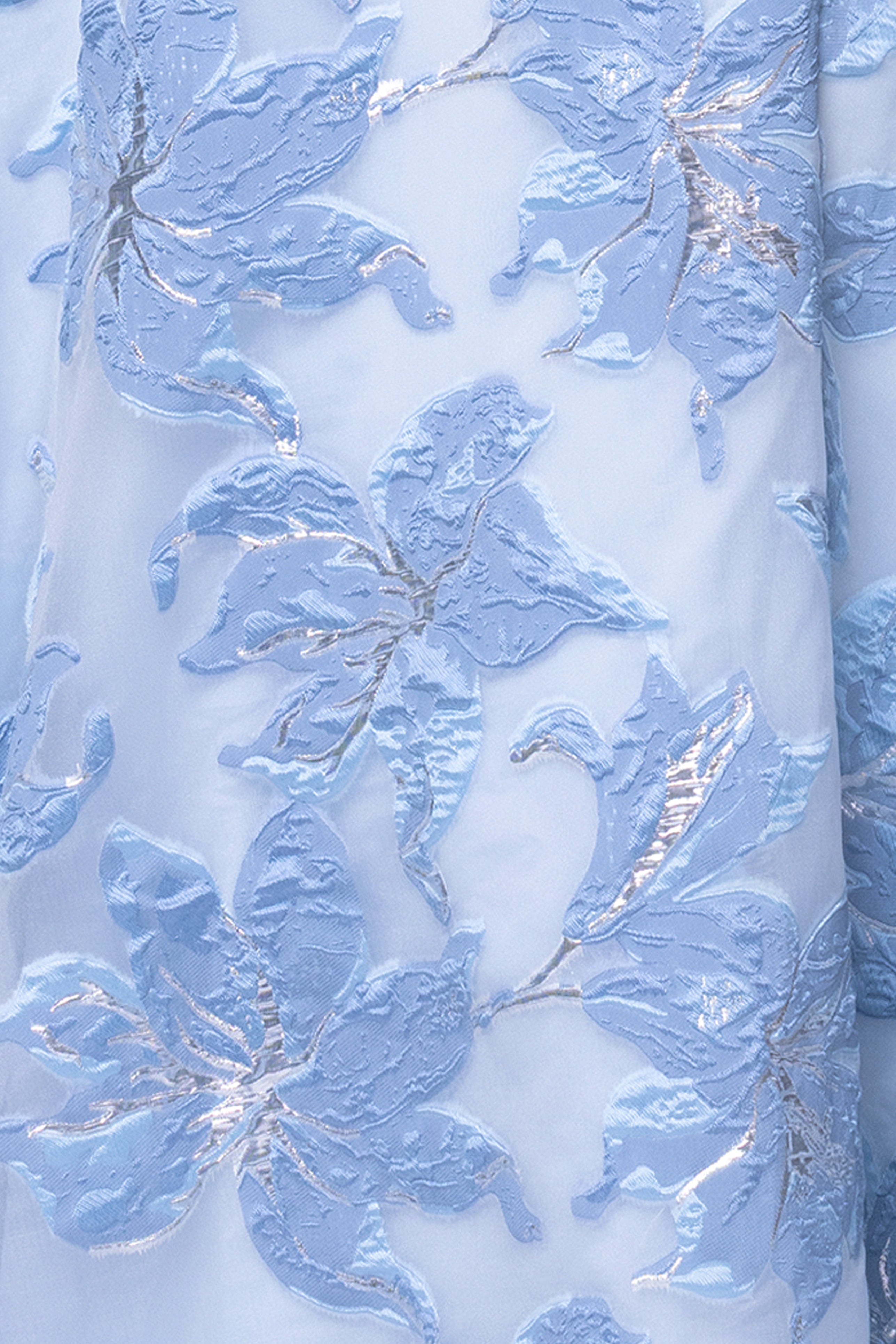 Plus "Alexi" Organza & Jacquard Off Shoulder Floor Length Dress