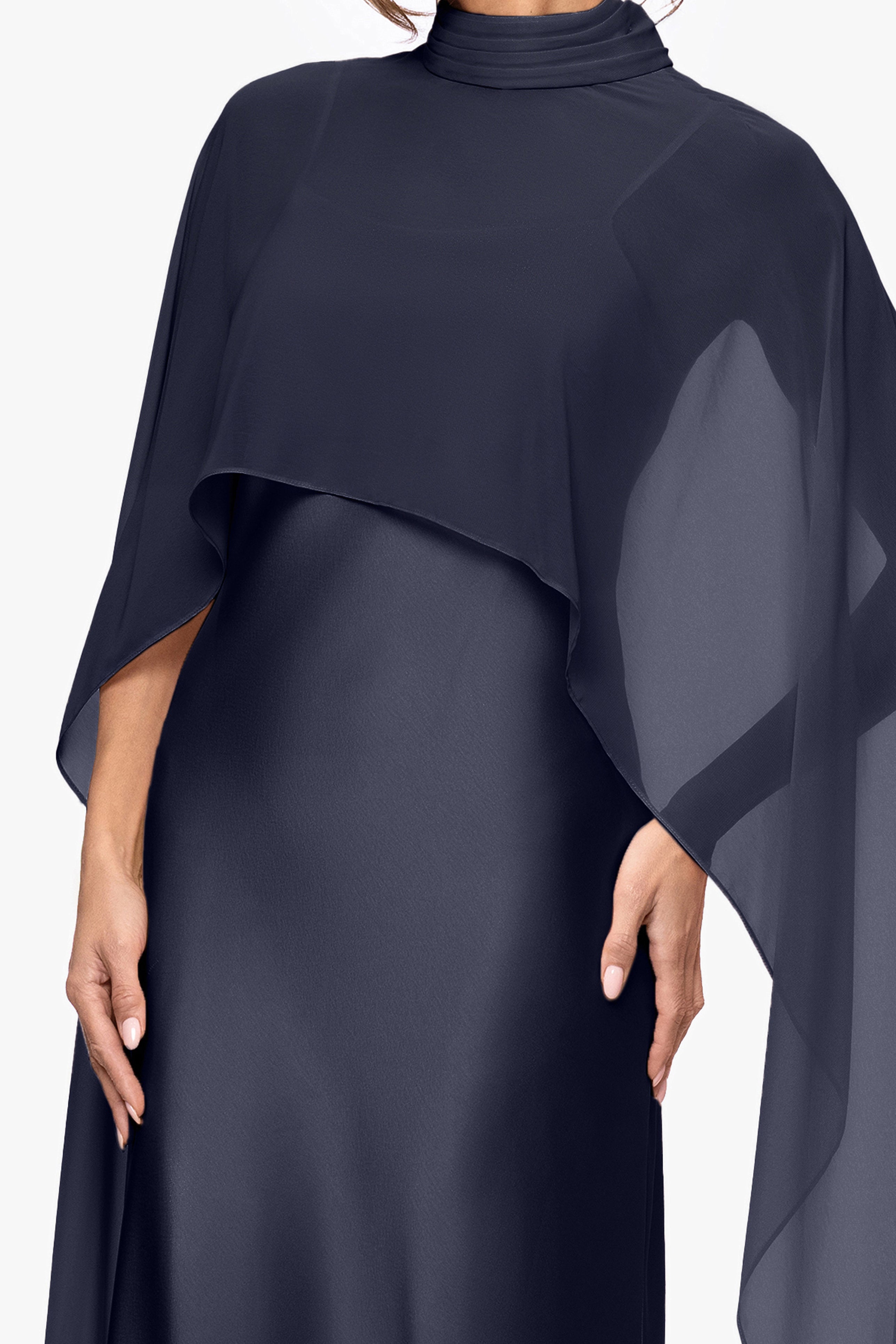 "Laura" Satin Dress With Removable Chiffon Shawl Dress