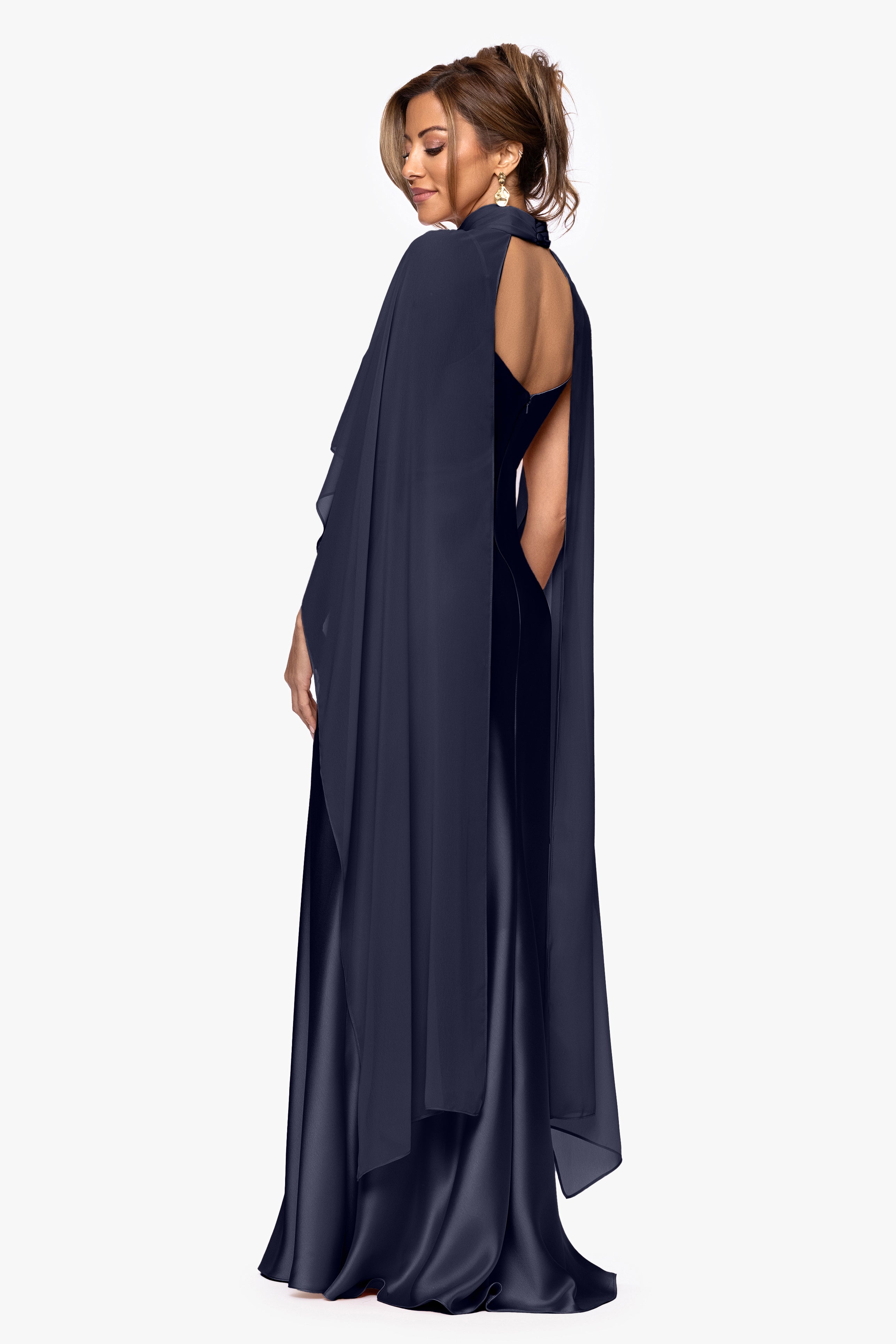 "Laura" Satin Dress With Removable Chiffon Shawl Dress