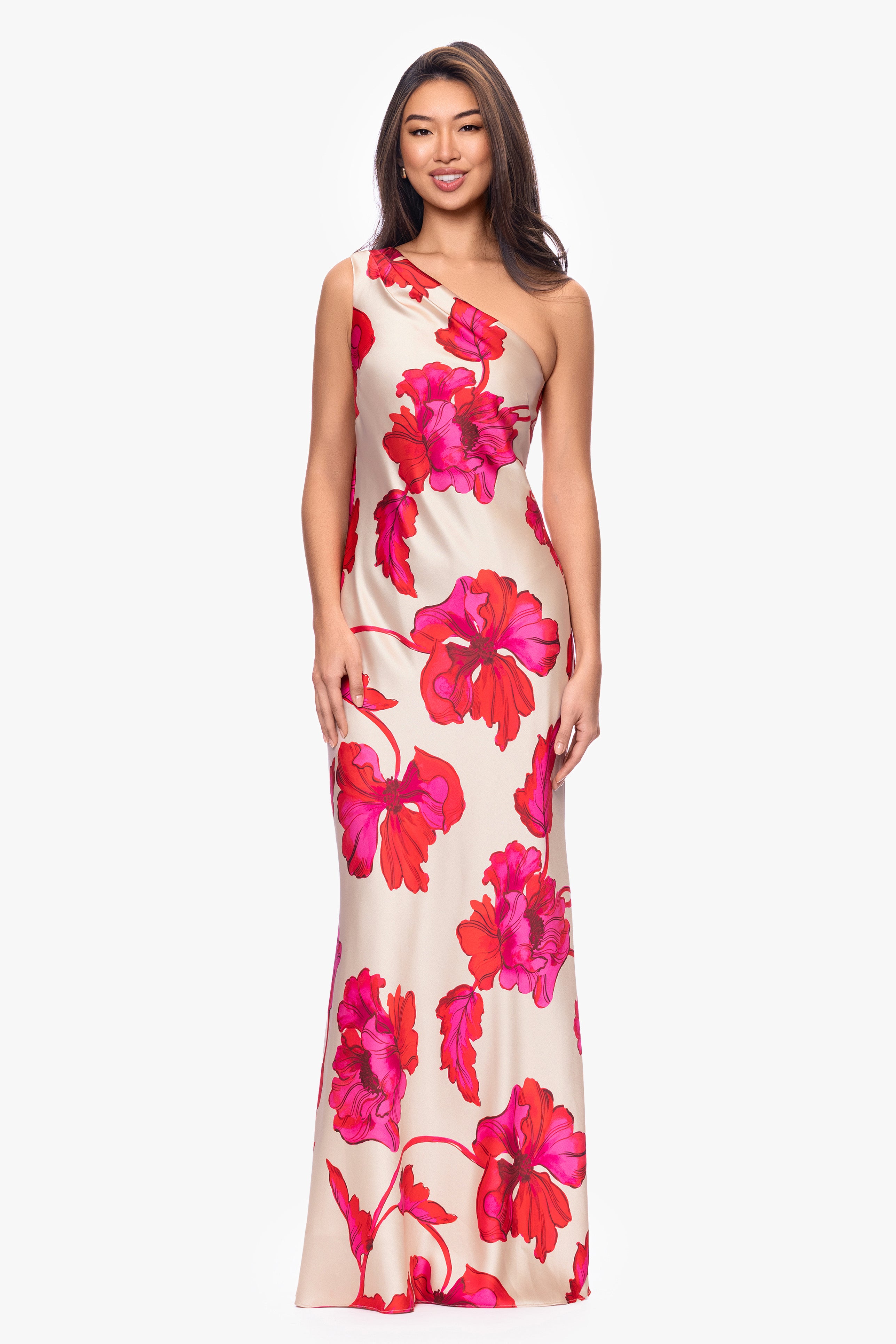 Petite "Mira" Satin One Shoulder Sash Dress