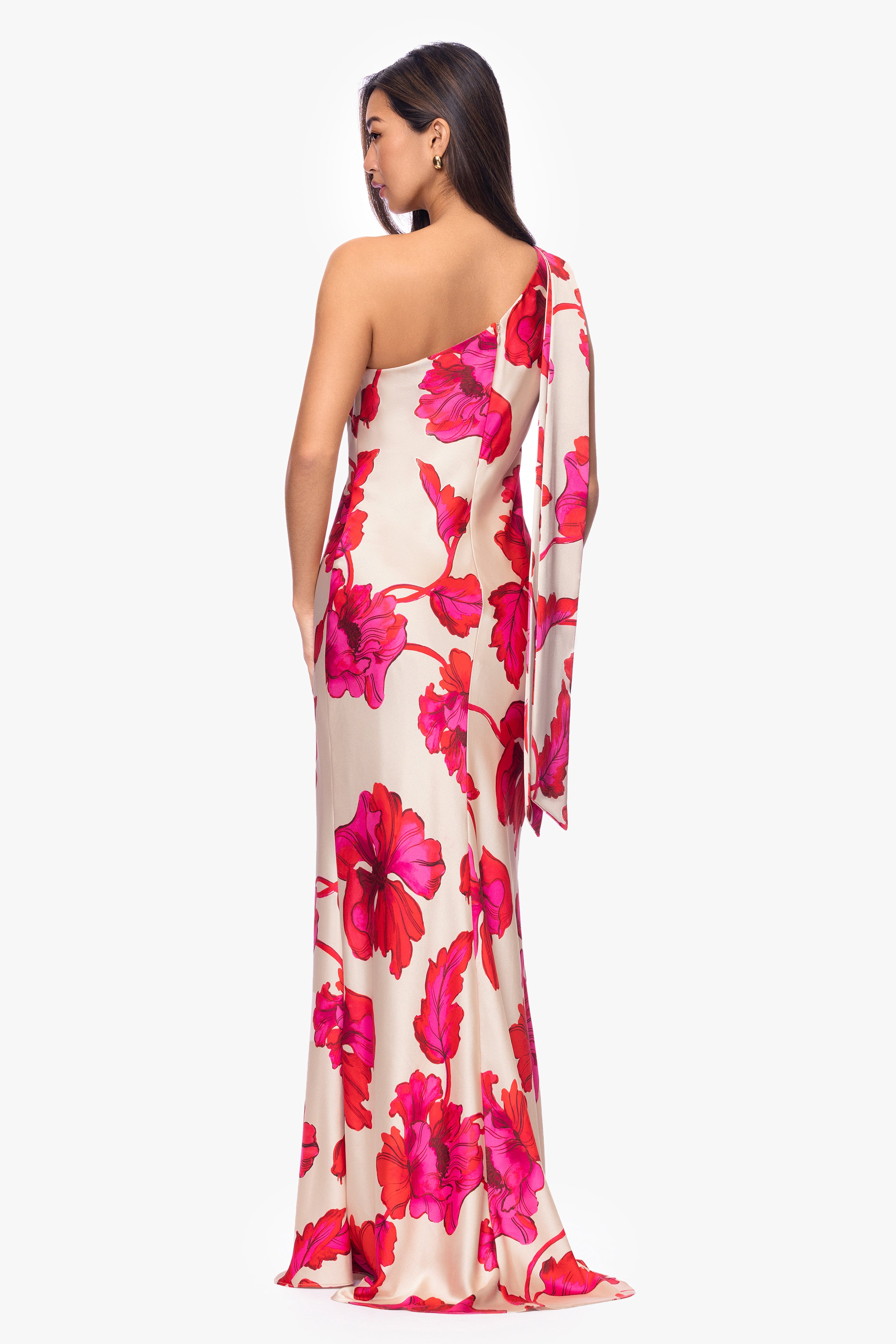 Petite "Mira" Satin One Shoulder Sash Dress