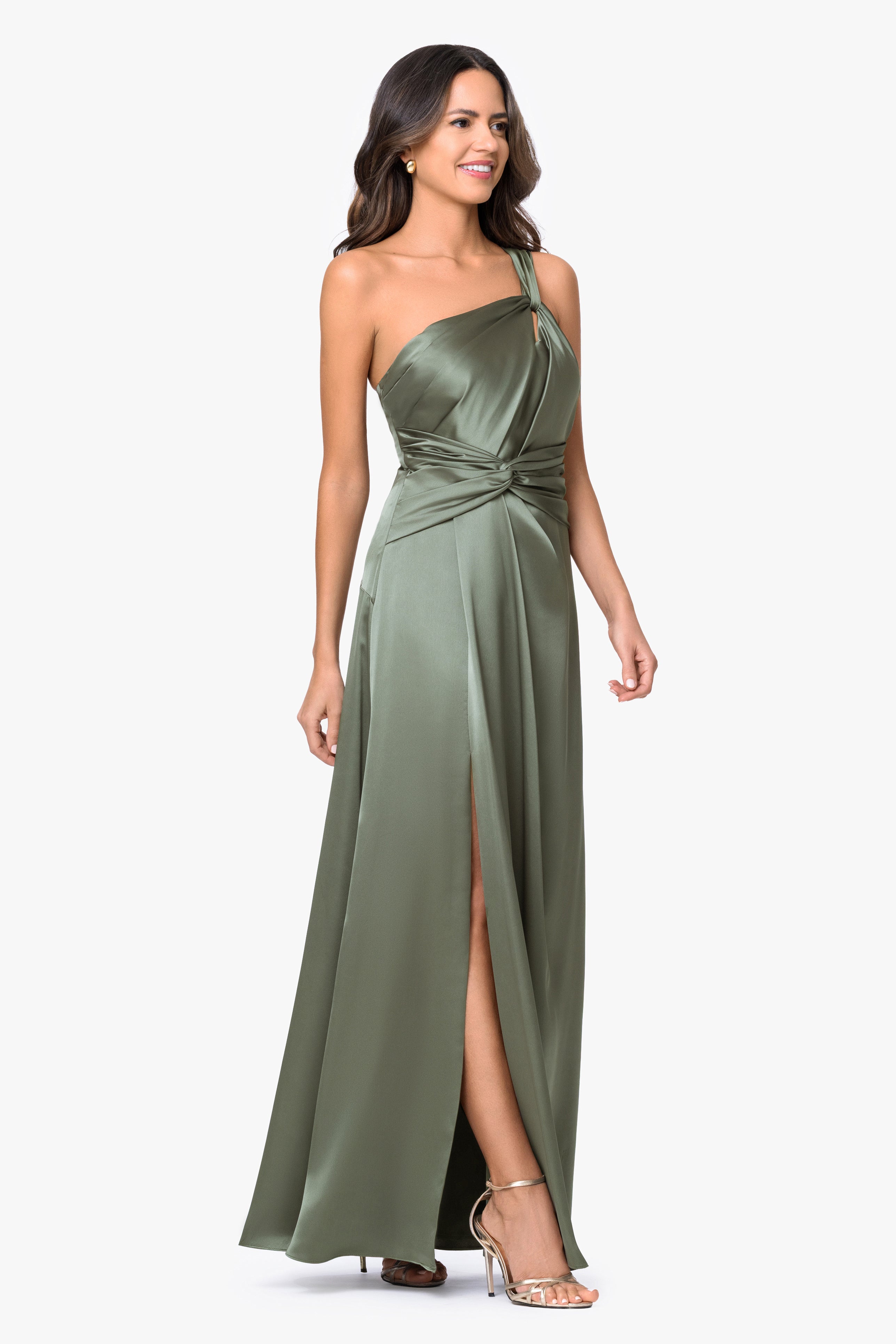 "Leona" Satin Twist Waist Long Dress