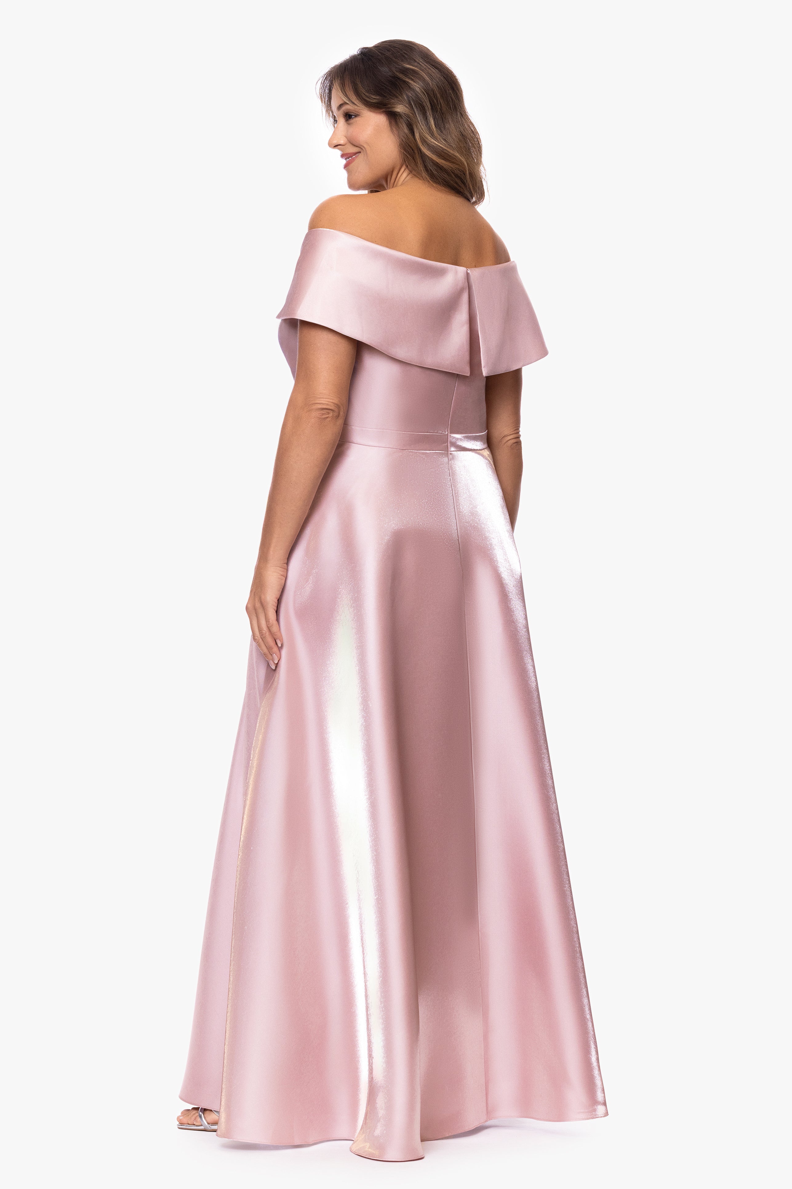 Plus "Laney" Mikado Off the Shoulder Floor Length Dress