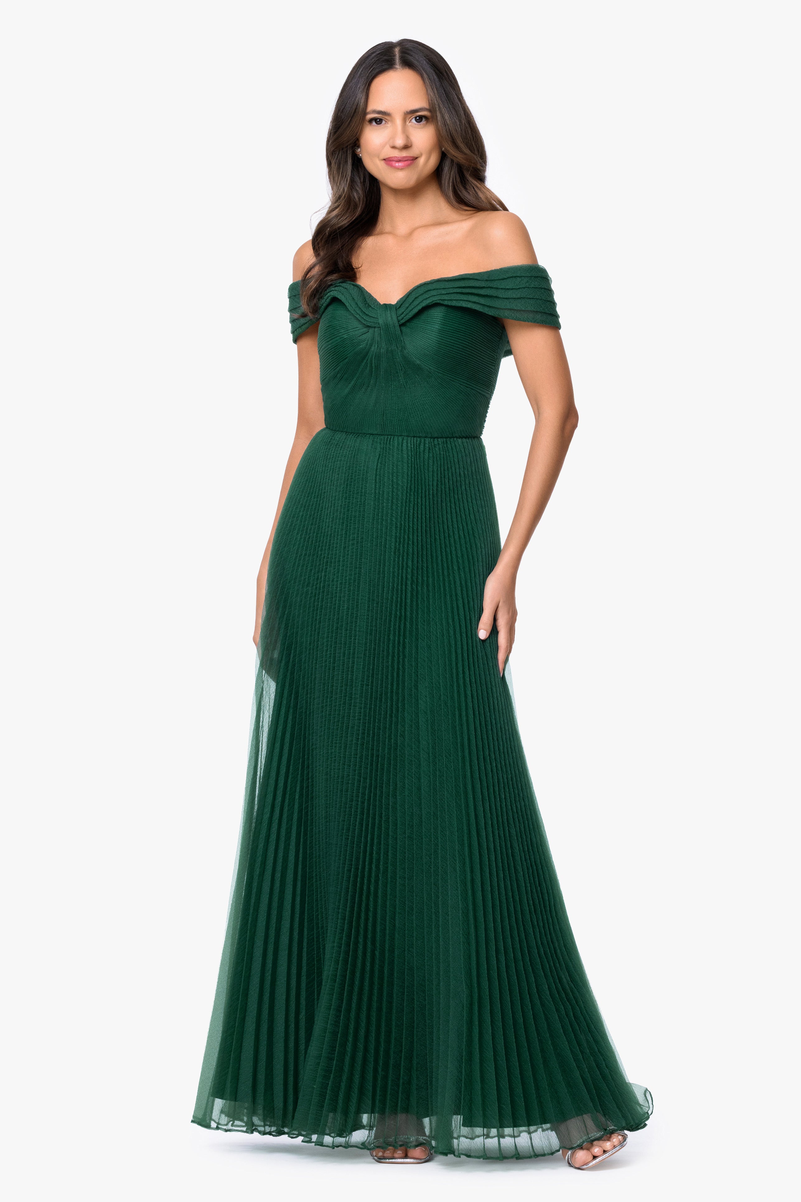 "Cora" Organza Pleated Off The Shoulder Dress