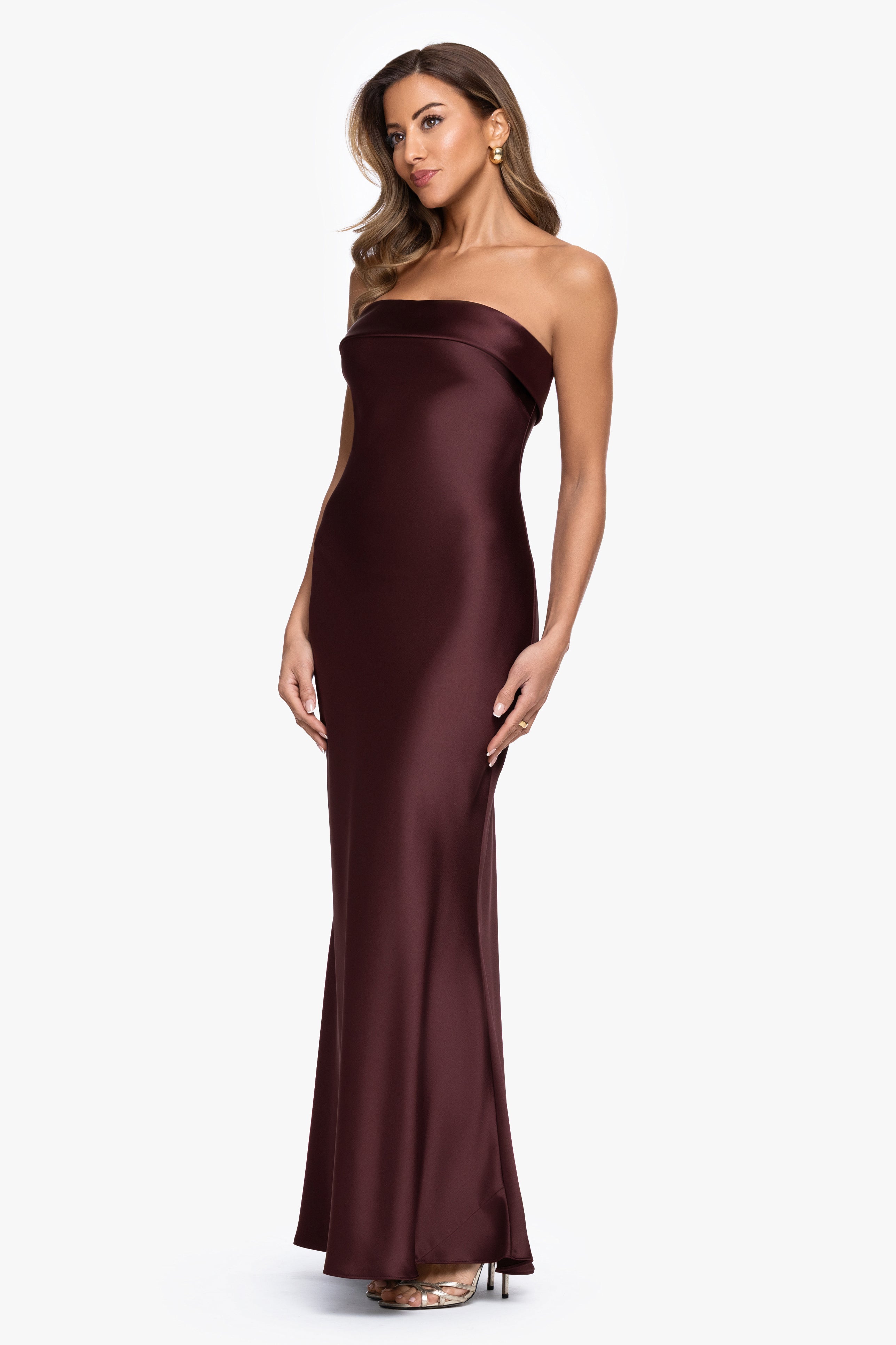 "Reese" Satin Long Strapless Gown