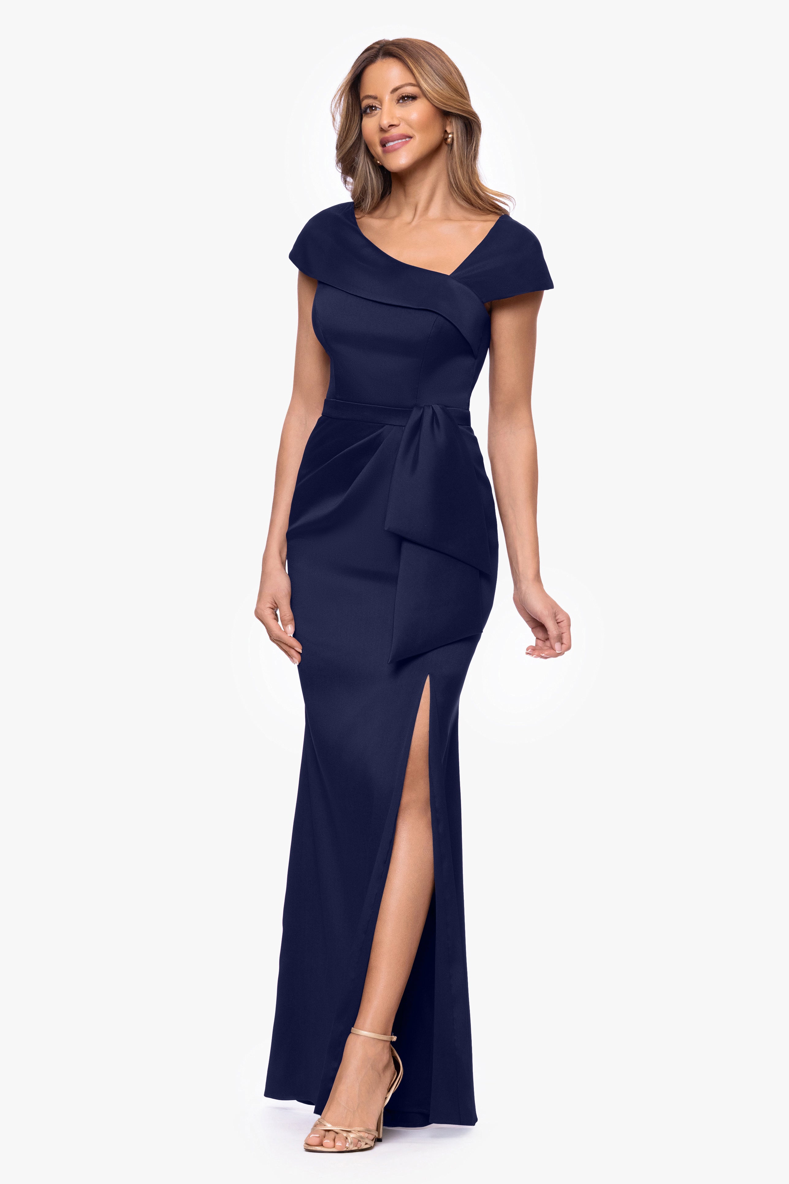 "Katelyn" Stretch Mikado Asymmetrical Neckline Dress