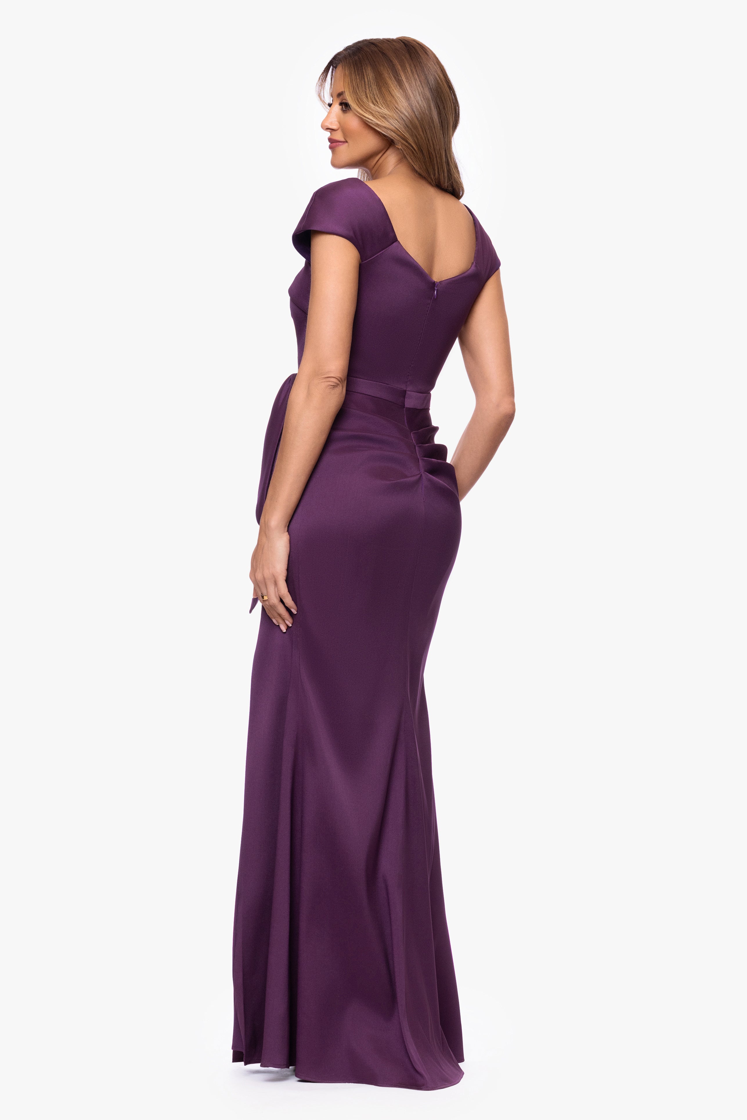 Petite "Katelyn" Stretch Mikado Asymmetrical Neckline Dress