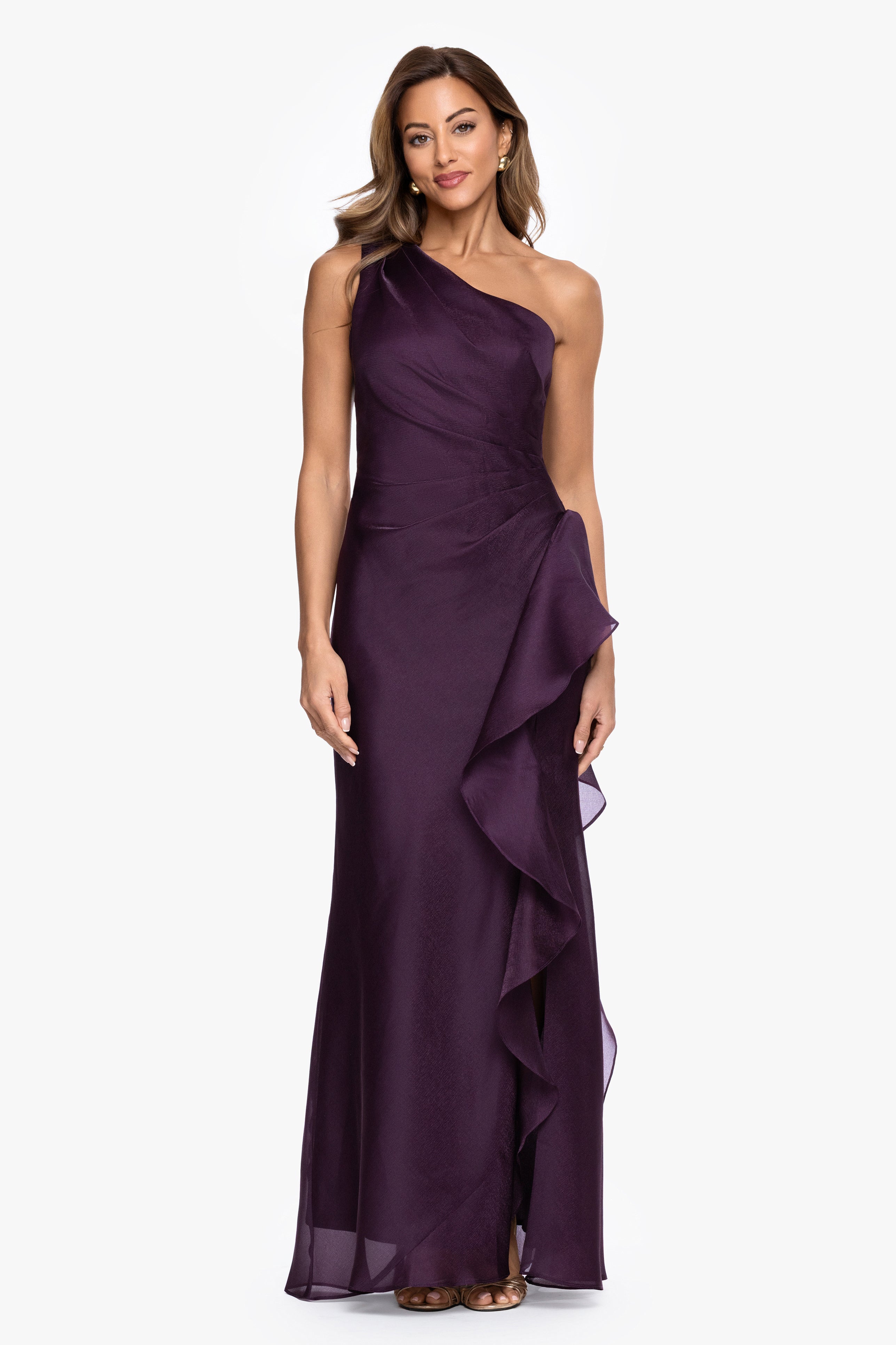 "Serena" Metallic Organza One Shoulder Dress