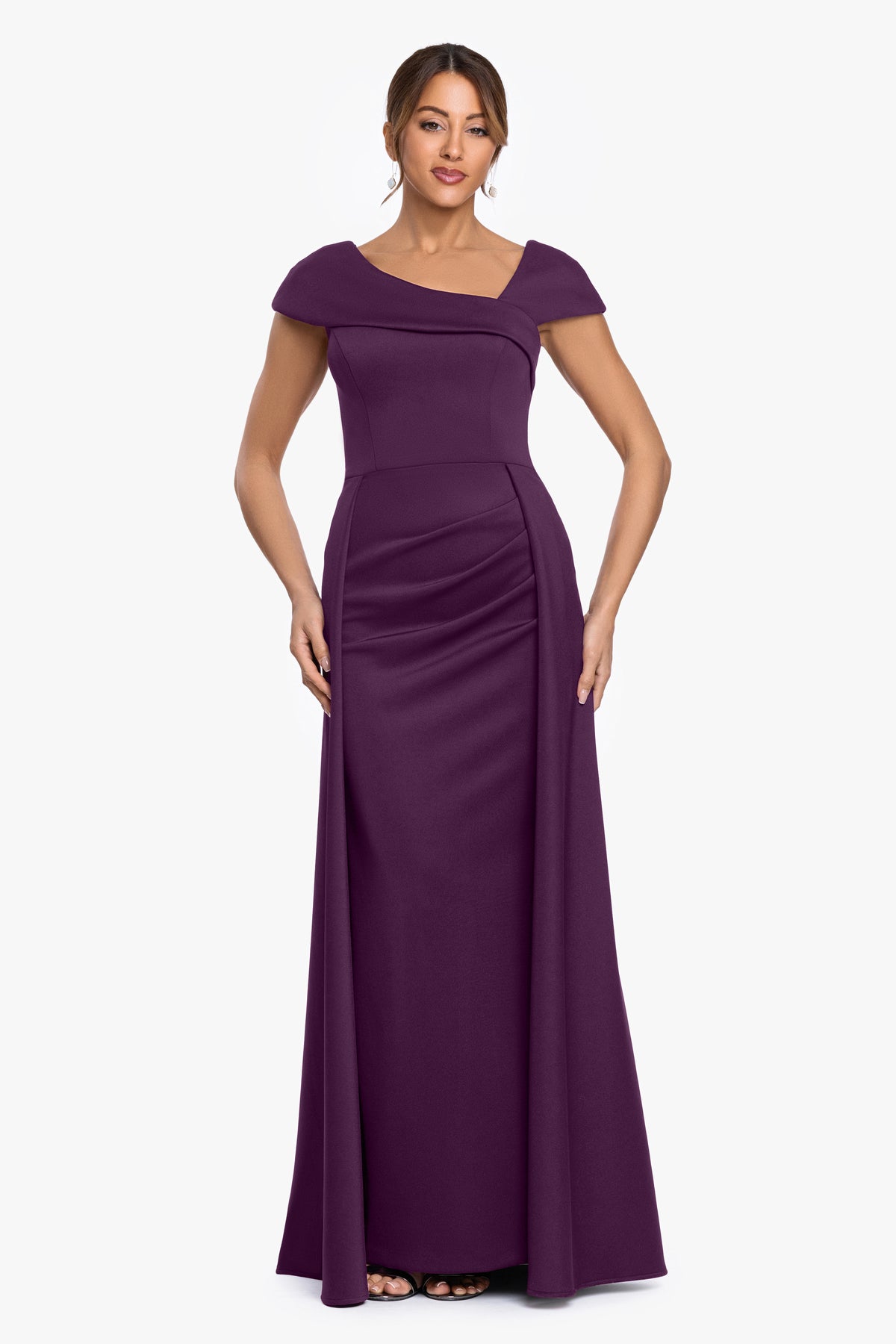 "Laine" Techno Scuba Cap Sleeve Asymmetrical Dress