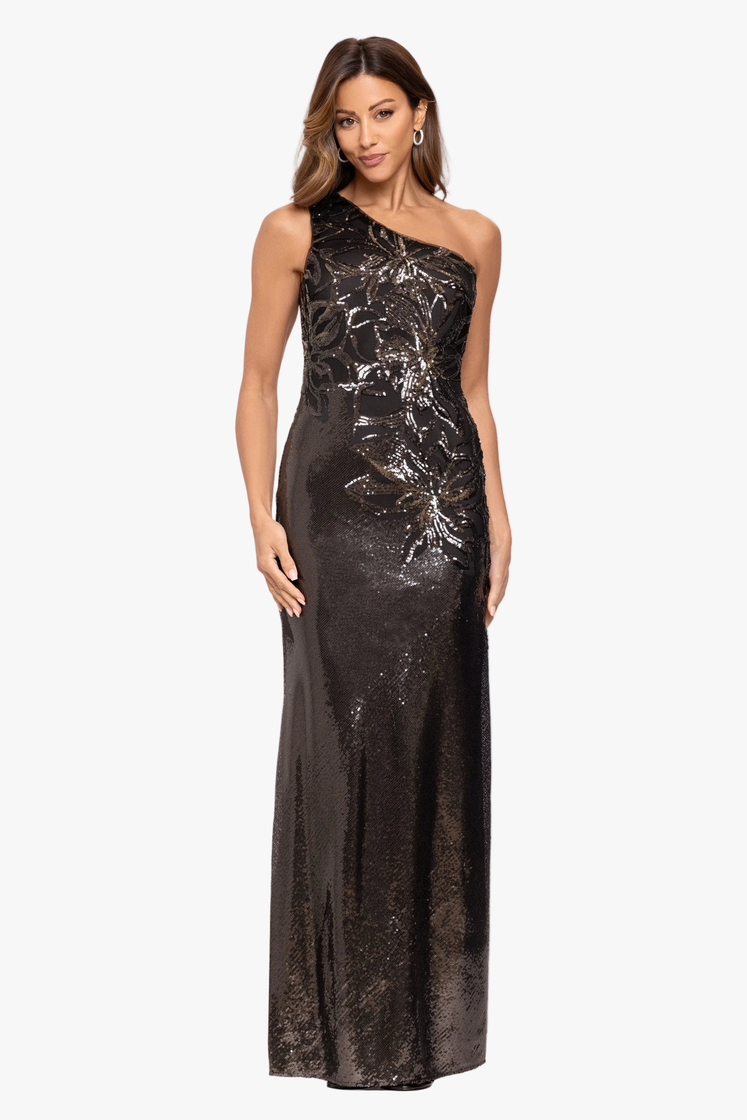 "Aubrey" Sequin One Shoulder Placement Dress