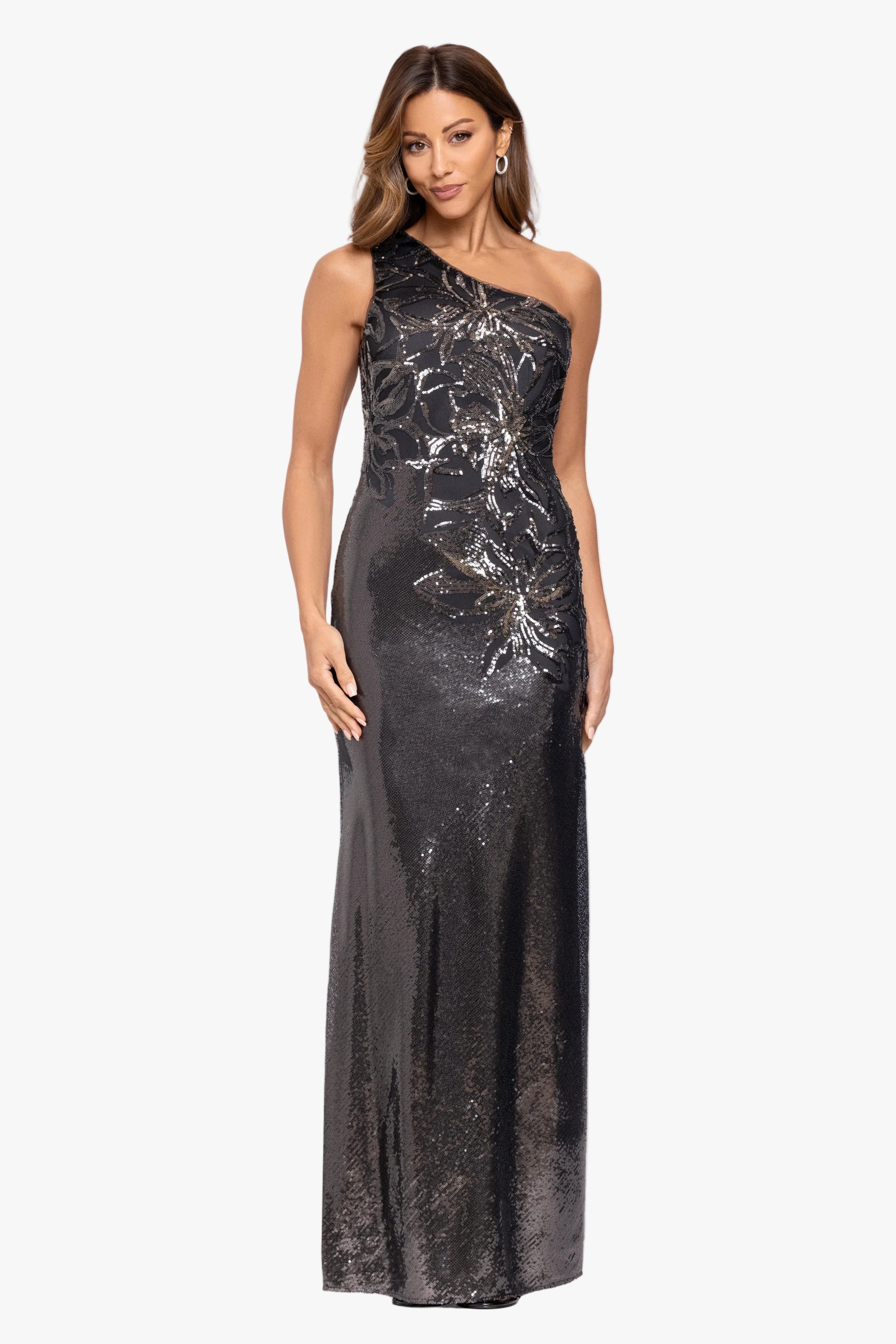 "Aubrey" Sequin One Shoulder Placement Dress