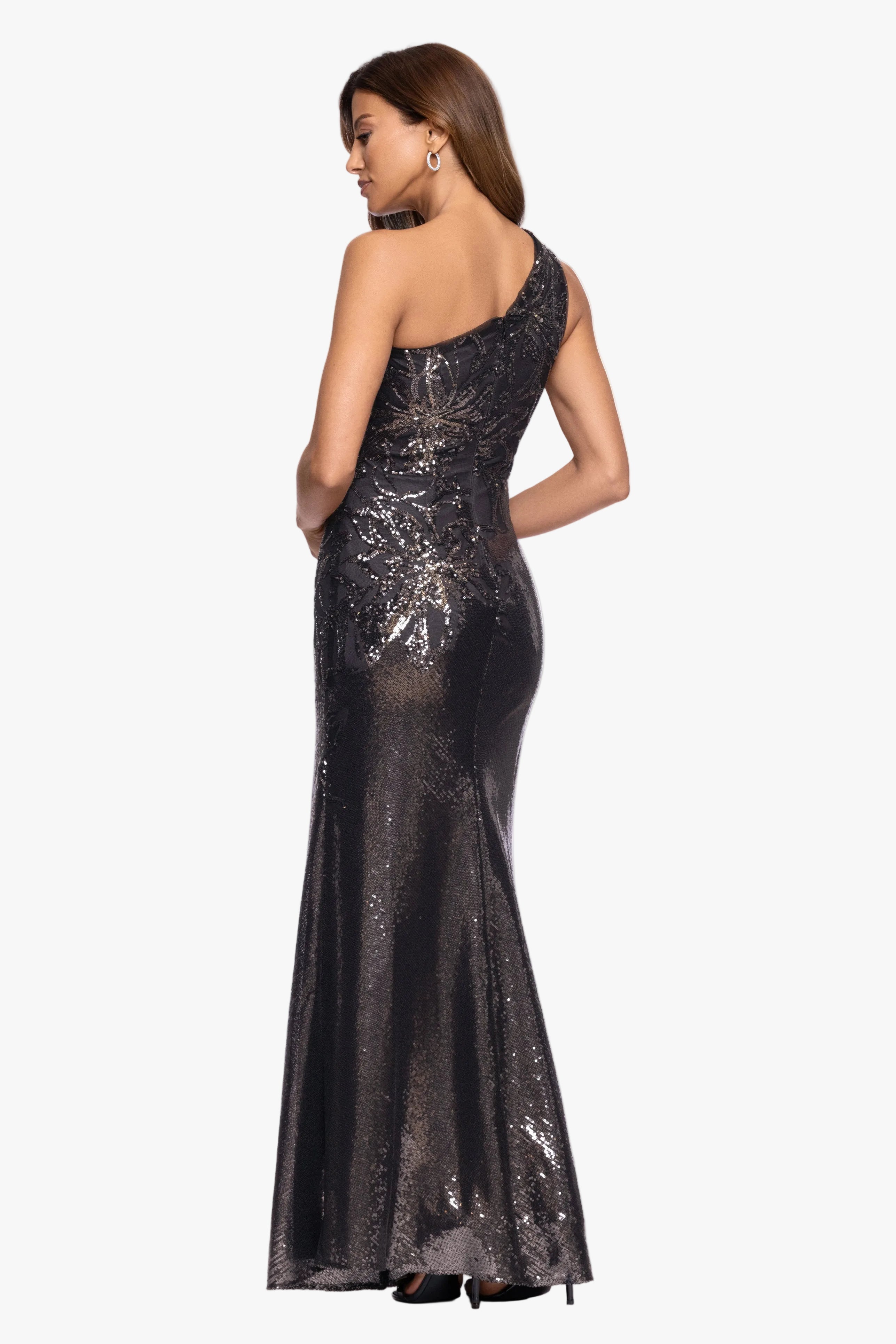 "Aubrey" Sequin One Shoulder Placement Dress