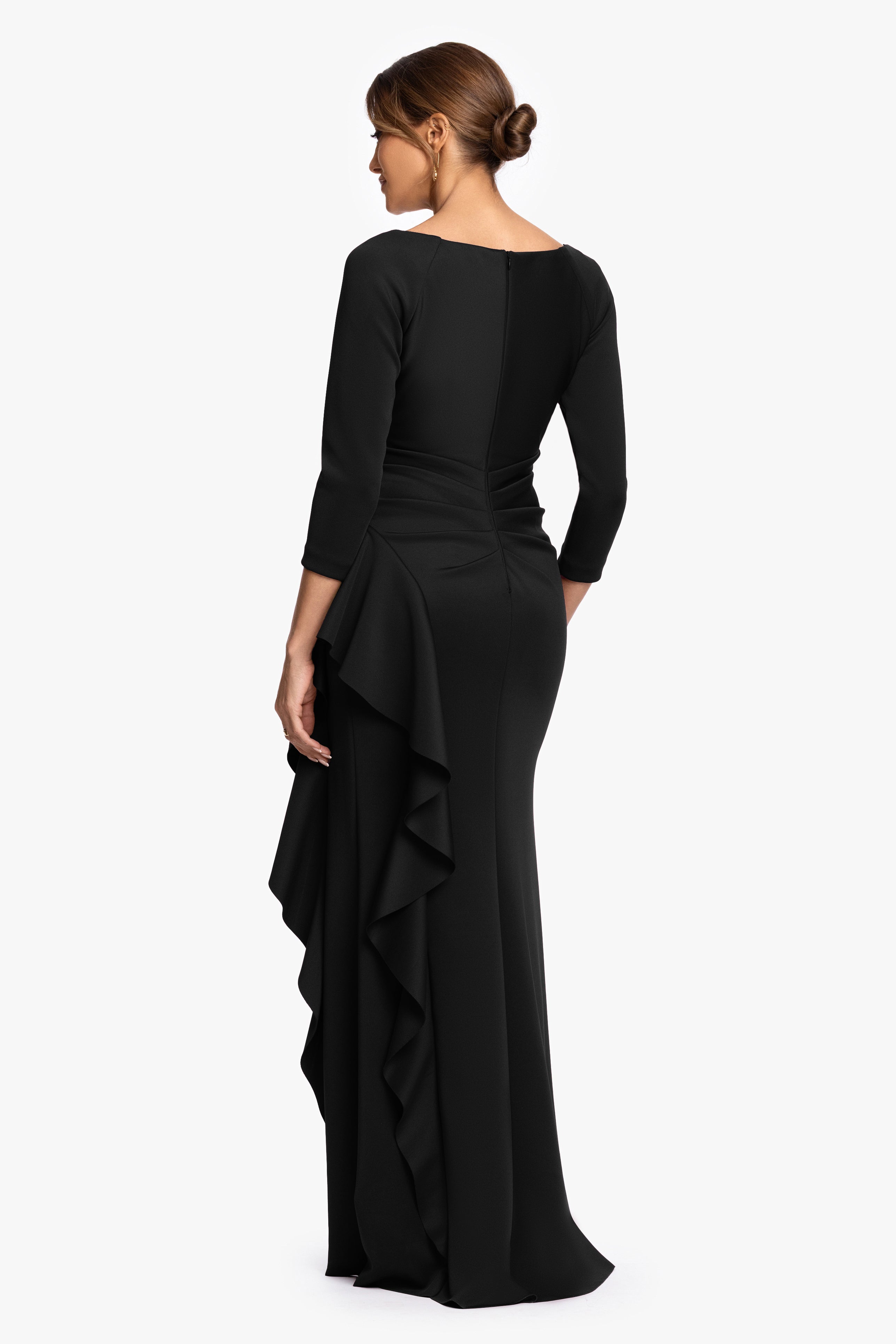 "Clarissa" Techno Scuba Long Sleeve Ruffle Dress