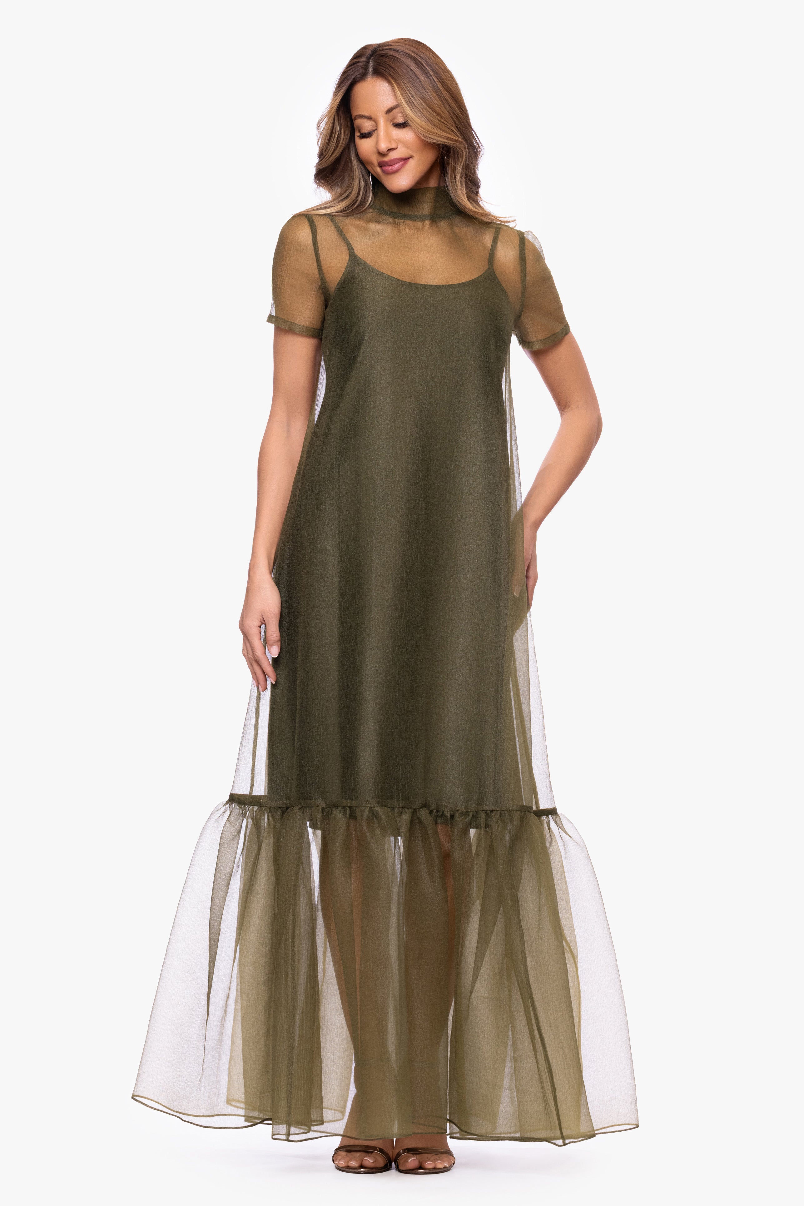 "Priscilla" Organza Turtleneck Overlay Slip Dress
