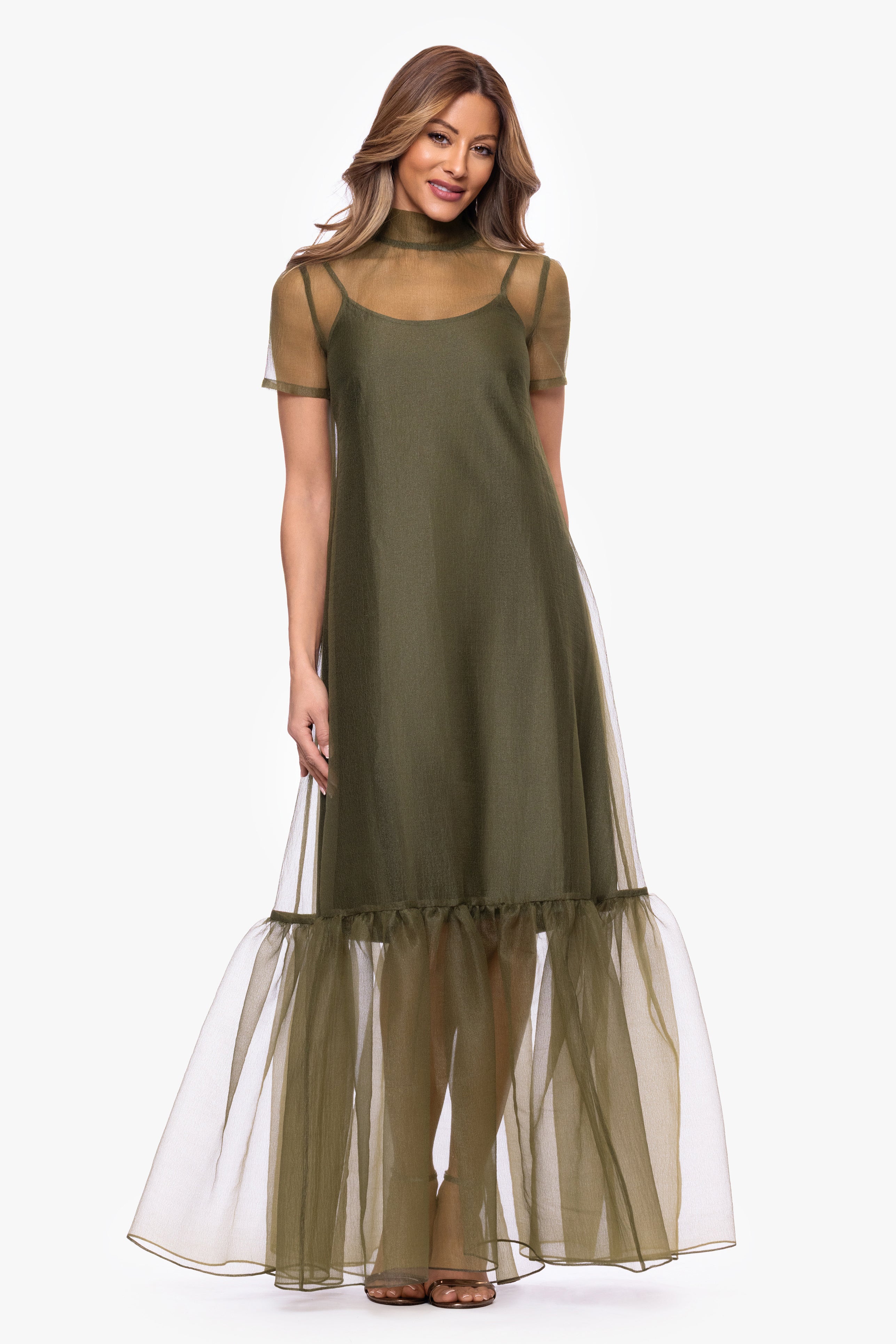 "Priscilla" Organza Turtleneck Overlay Slip Dress
