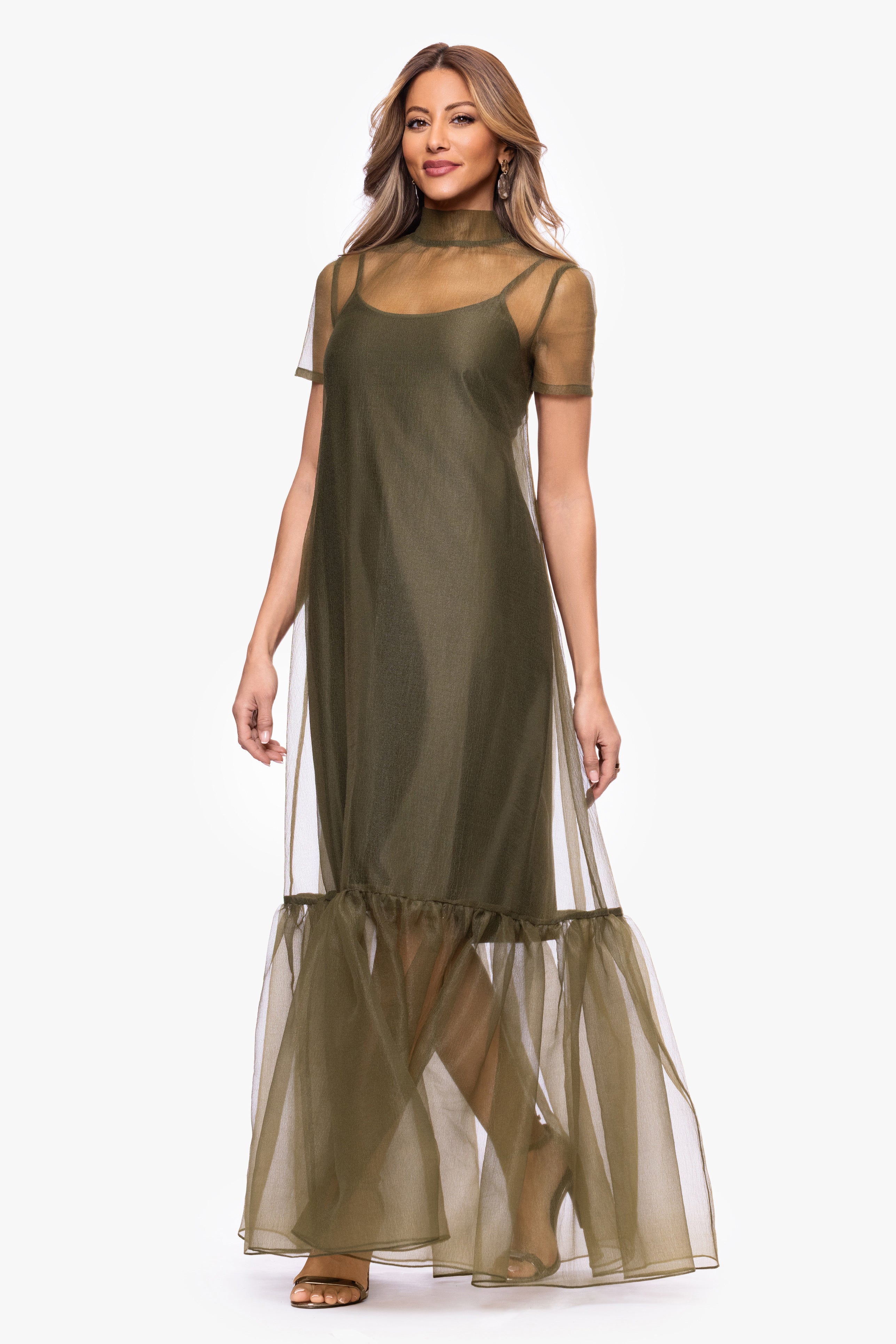 "Priscilla" Organza Turtleneck Overlay Slip Dress