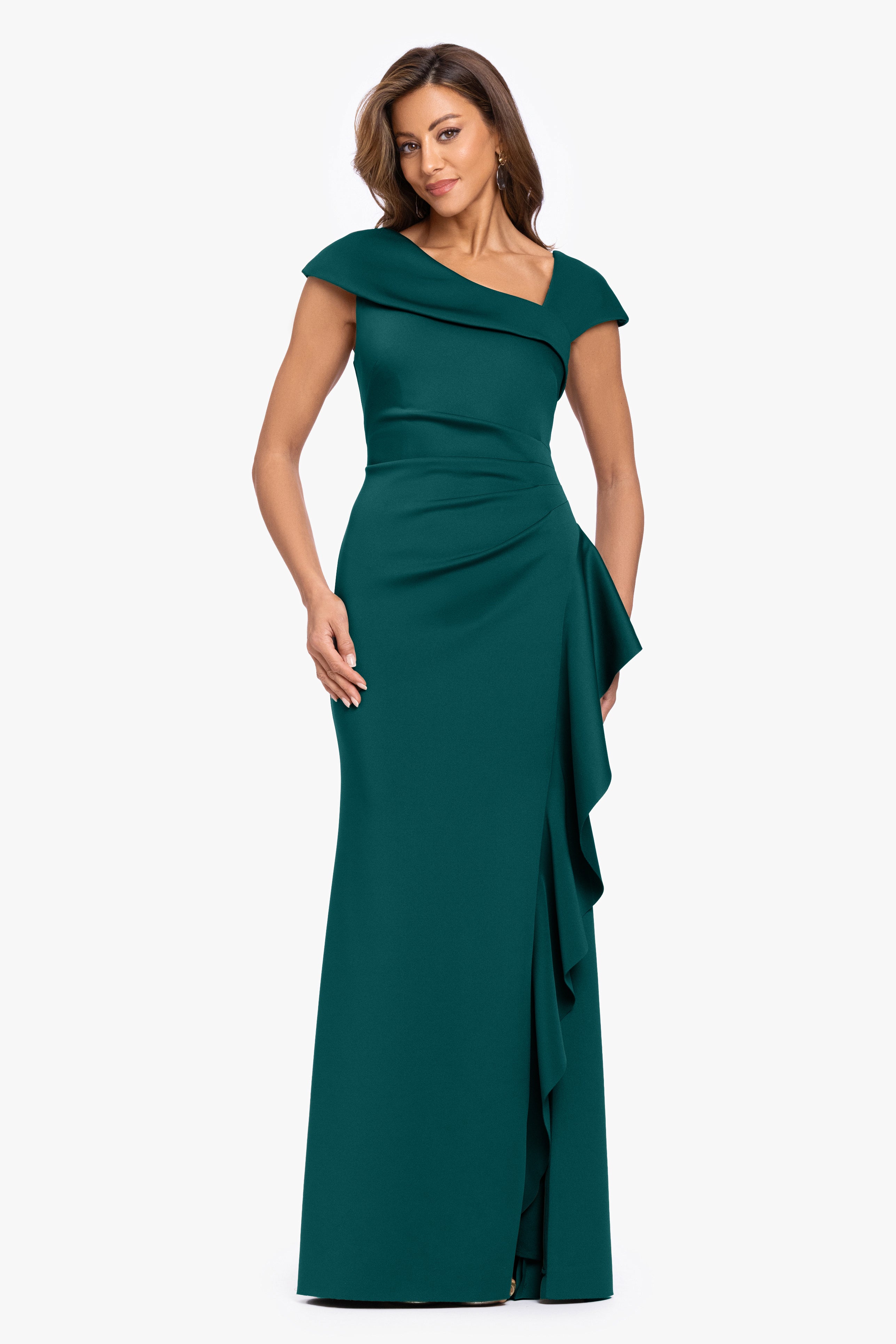 "Rory" Techno Scuba Asymmetrical Side Ruffle Dress