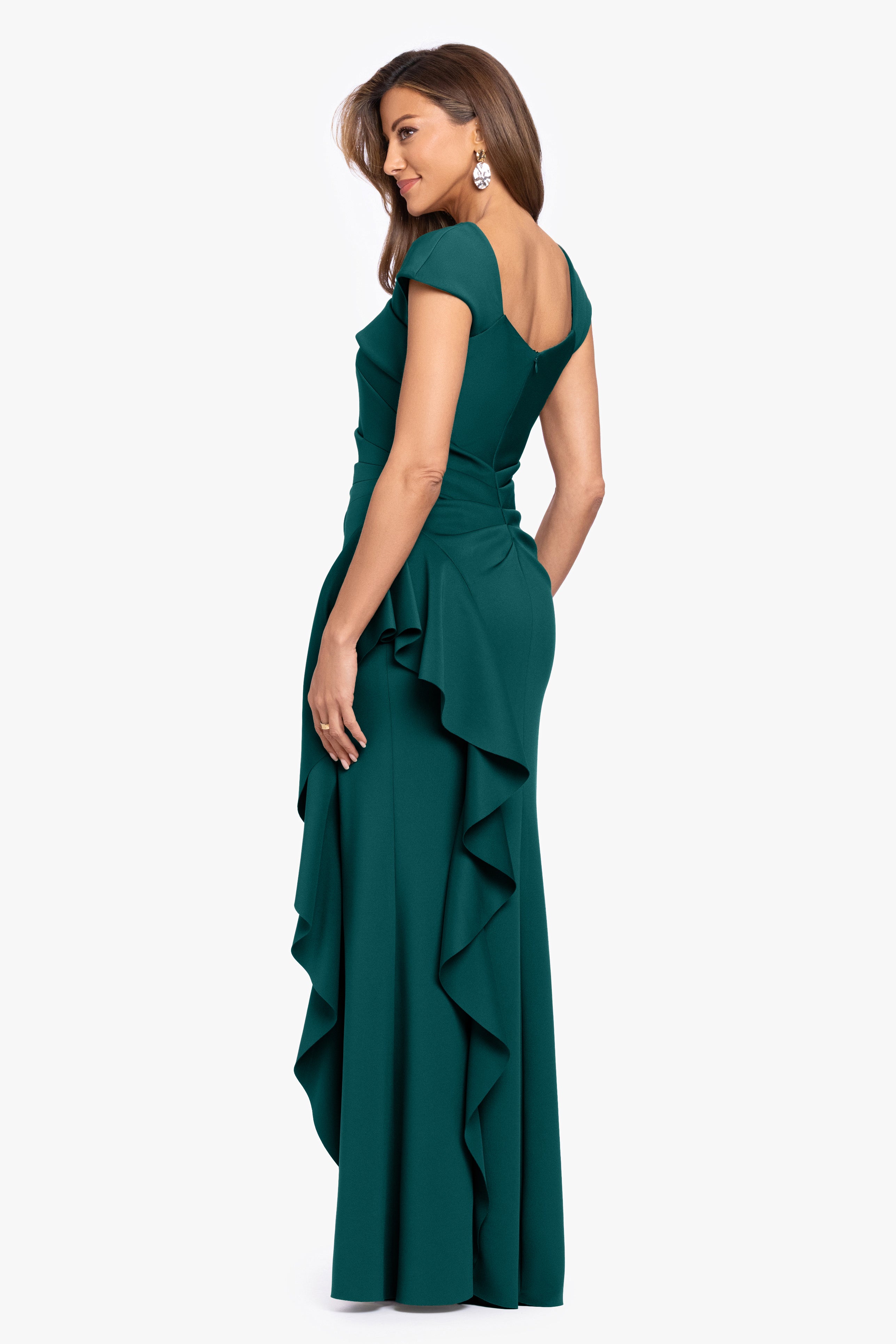 "Rory" Techno Scuba Asymmetrical Side Ruffle Dress