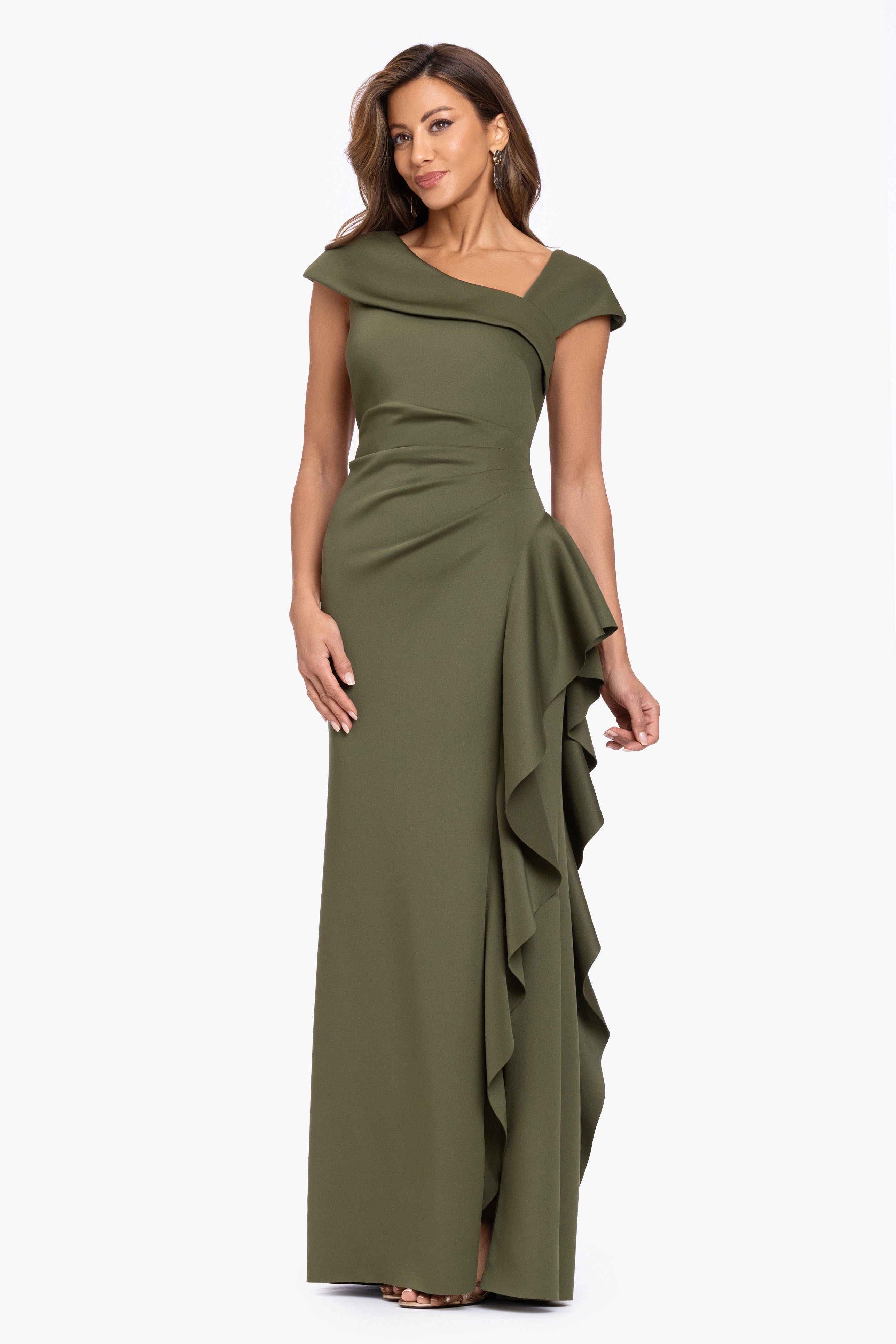 "Rory" Techno Scuba Asymmetrical Side Ruffle Dress
