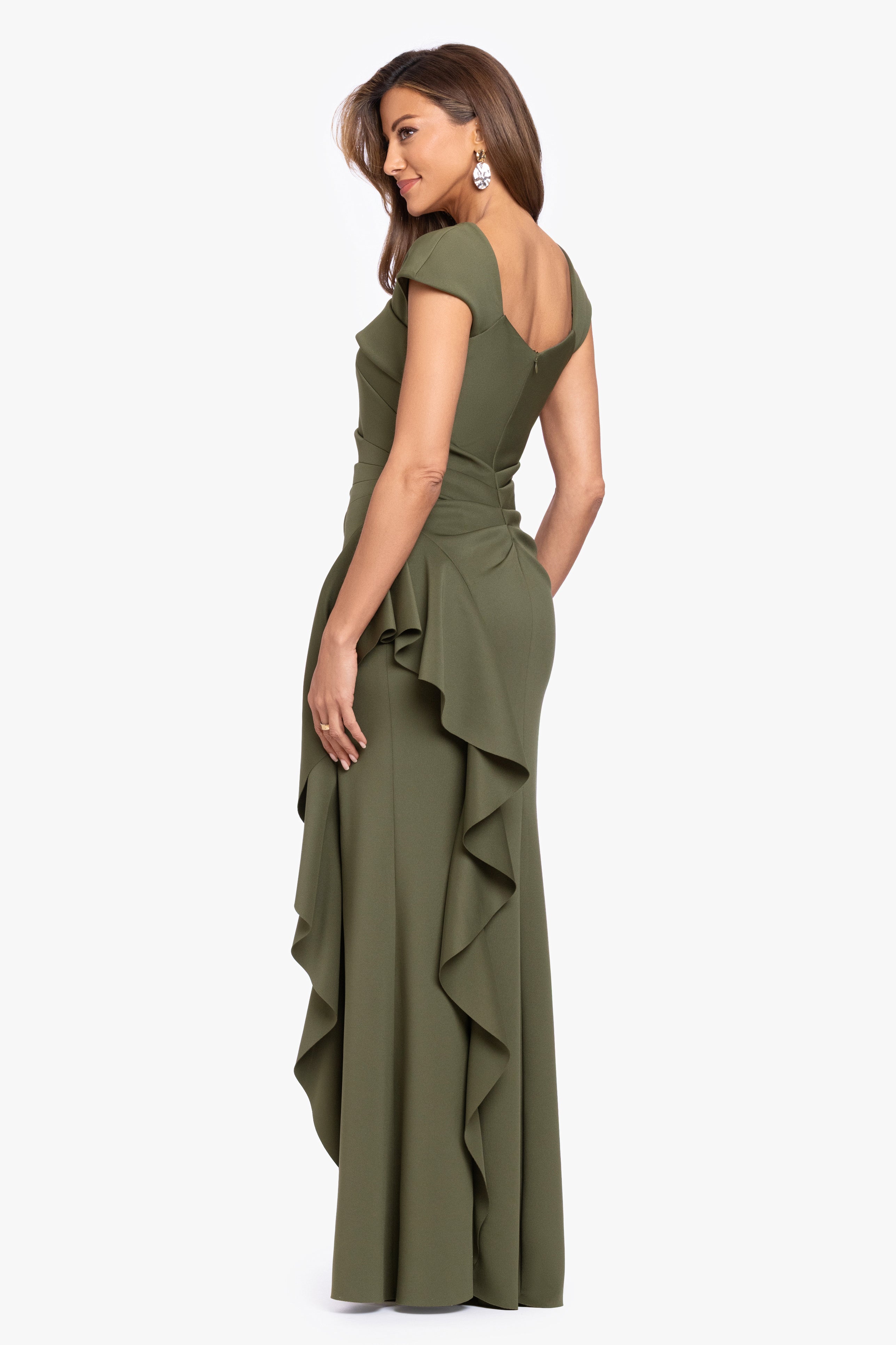"Rory" Techno Scuba Asymmetrical Side Ruffle Dress