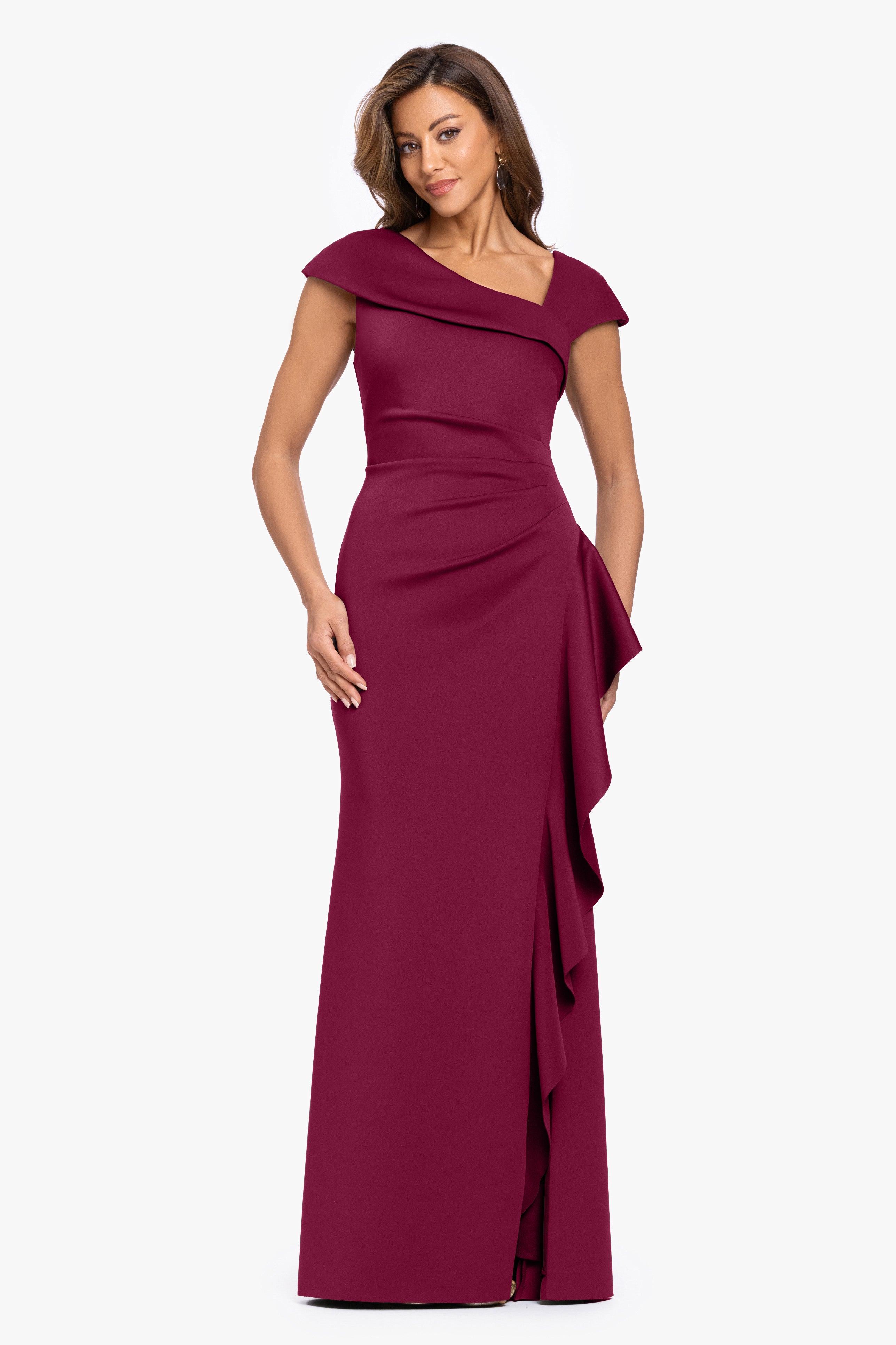 "Rory" Petite Techno Scuba Asymmetrical Side Ruffle Dress