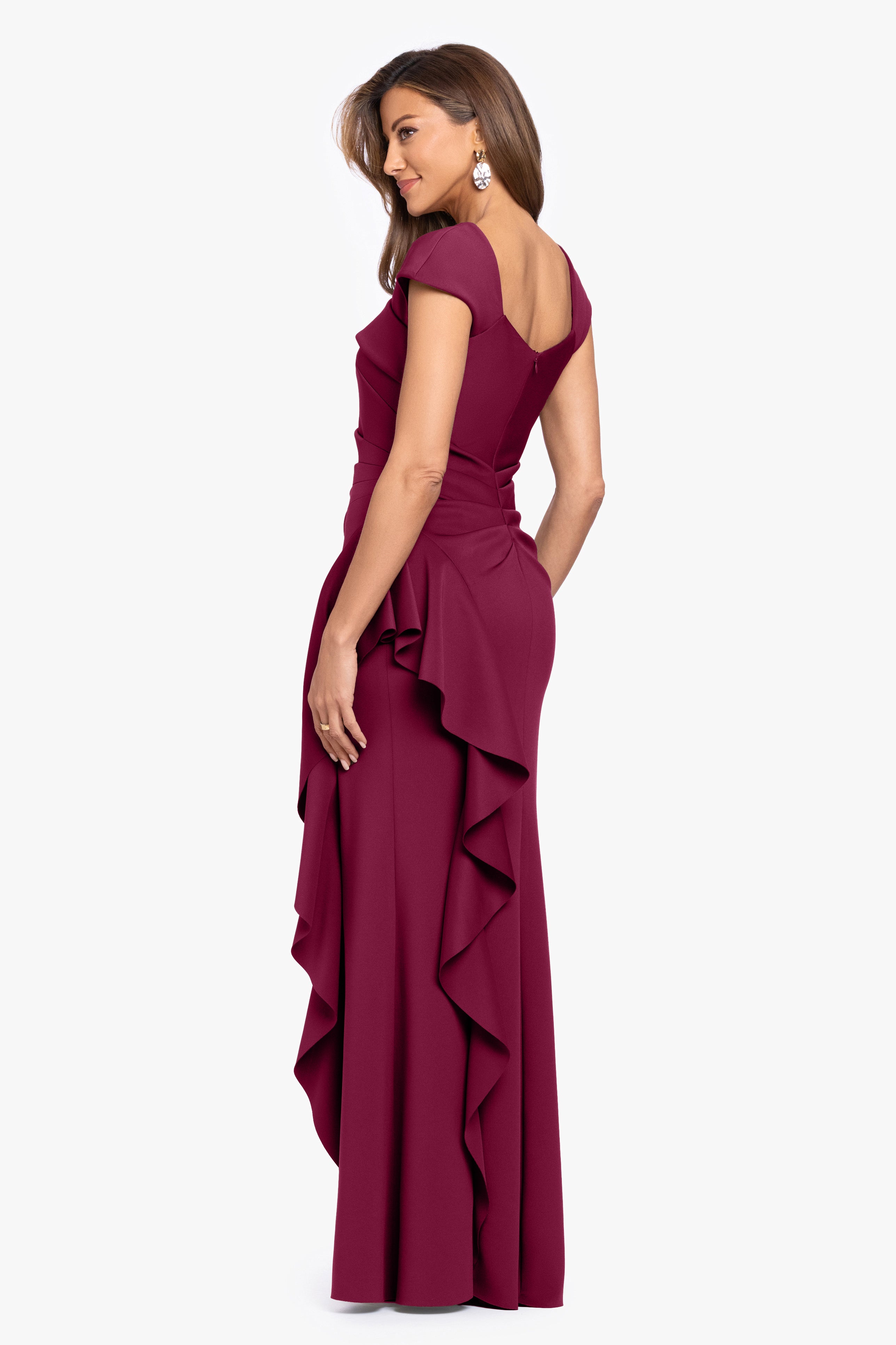 "Rory" Petite Techno Scuba Asymmetrical Side Ruffle Dress