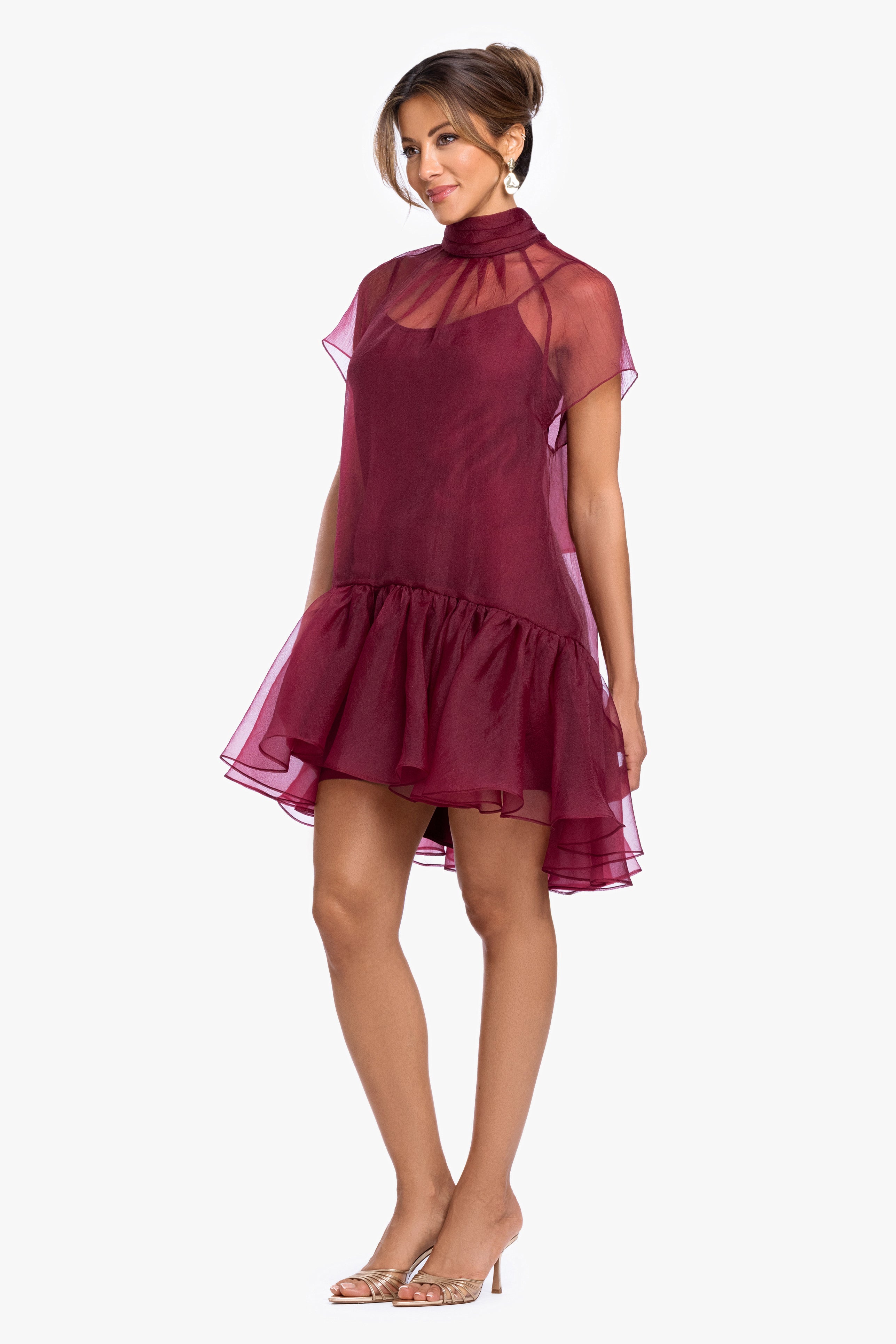 "Shauna" Organza Shift Mock Neck Short Dress
