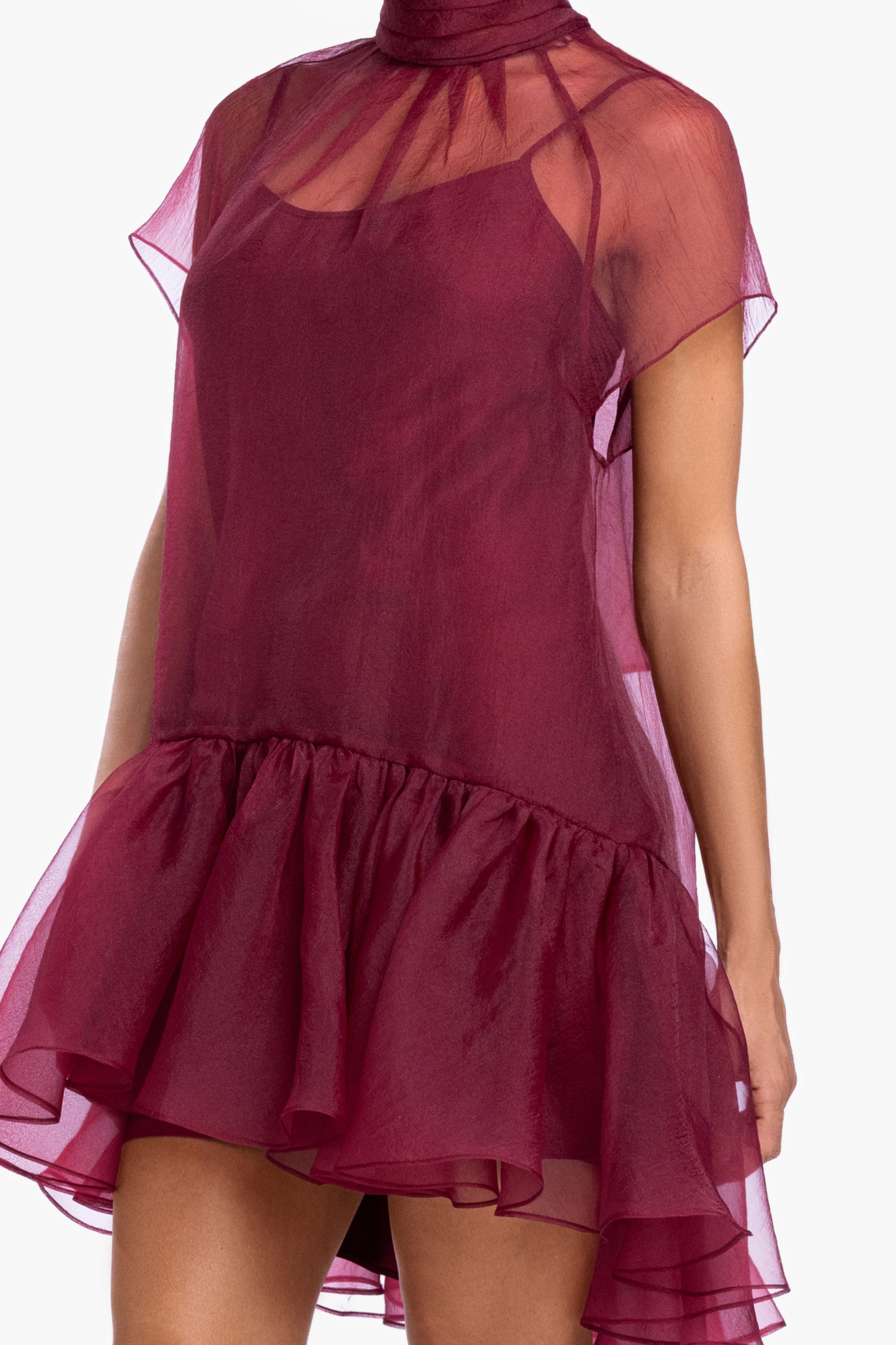 "Shauna" Organza Shift Mock Neck Short Dress