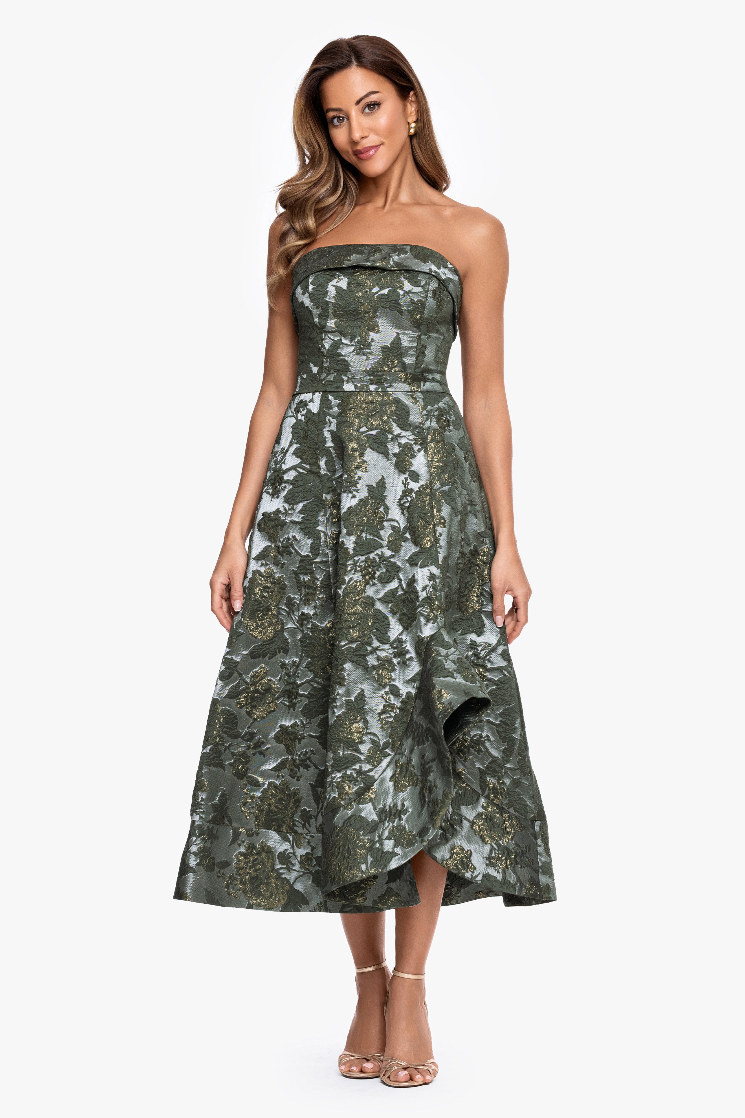 "Valentina" Brocade Strapless Midi Dress