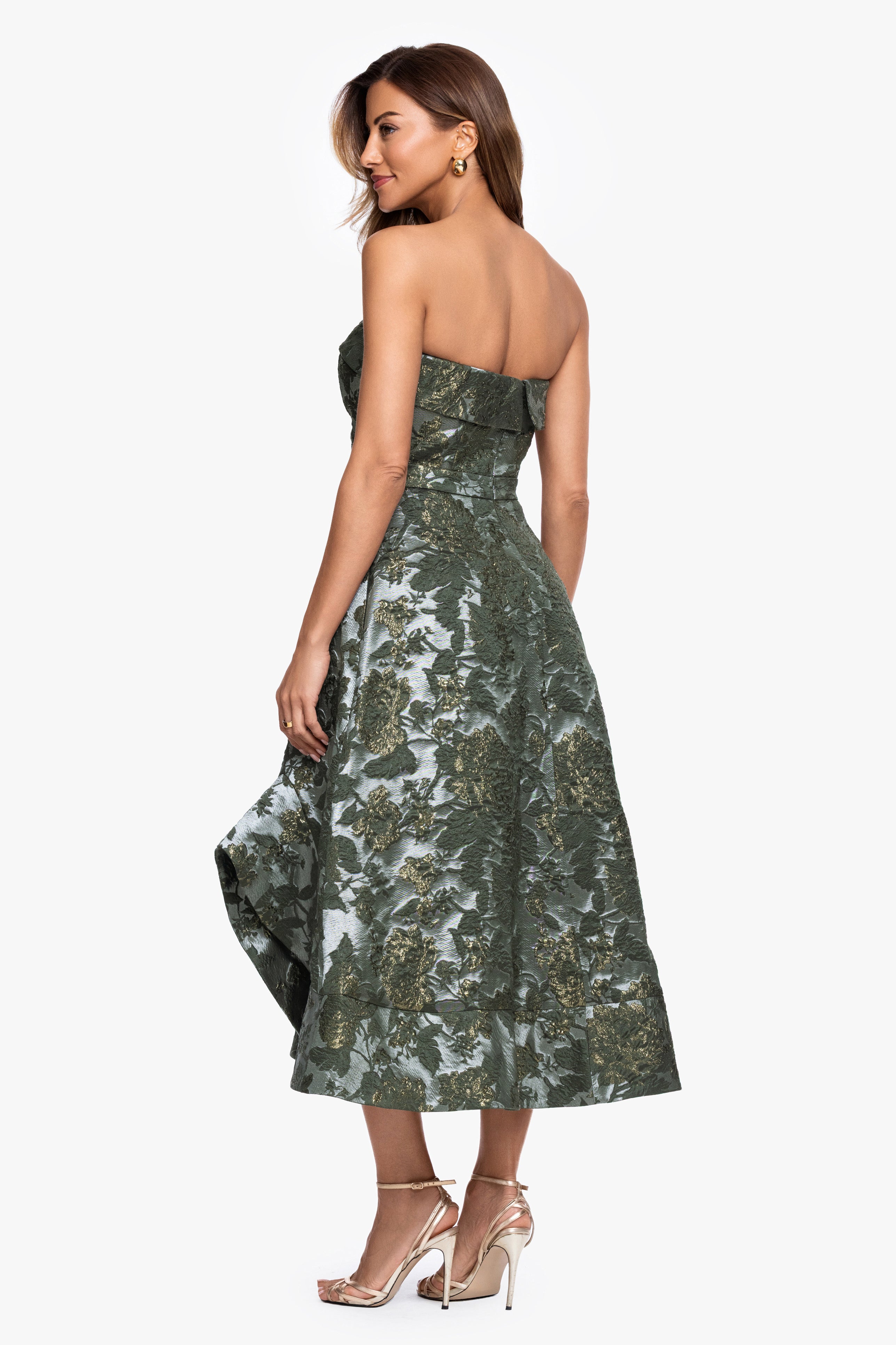 "Valentina" Brocade Strapless Midi Dress