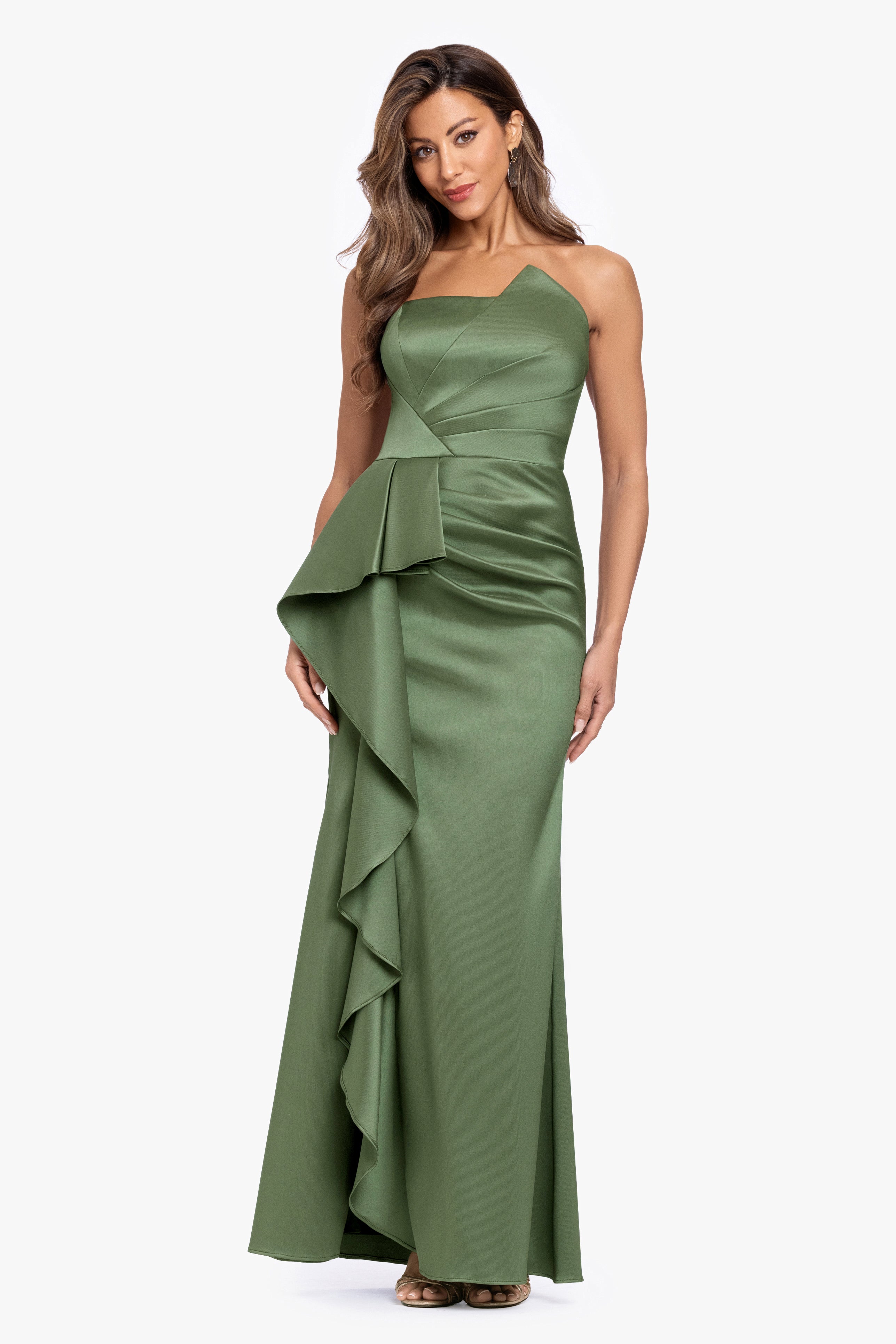 "Effie" Mikado Asymmetrical Strapless Dress